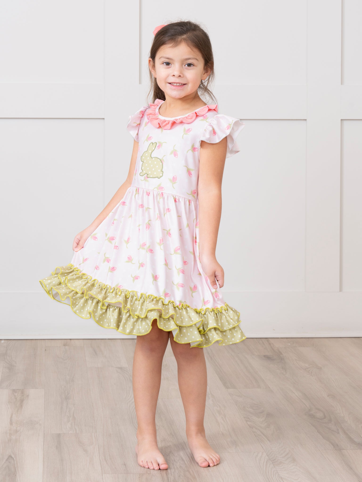 Coral & Olive Floral Ruffle Dress - Marie Nicole Clothing