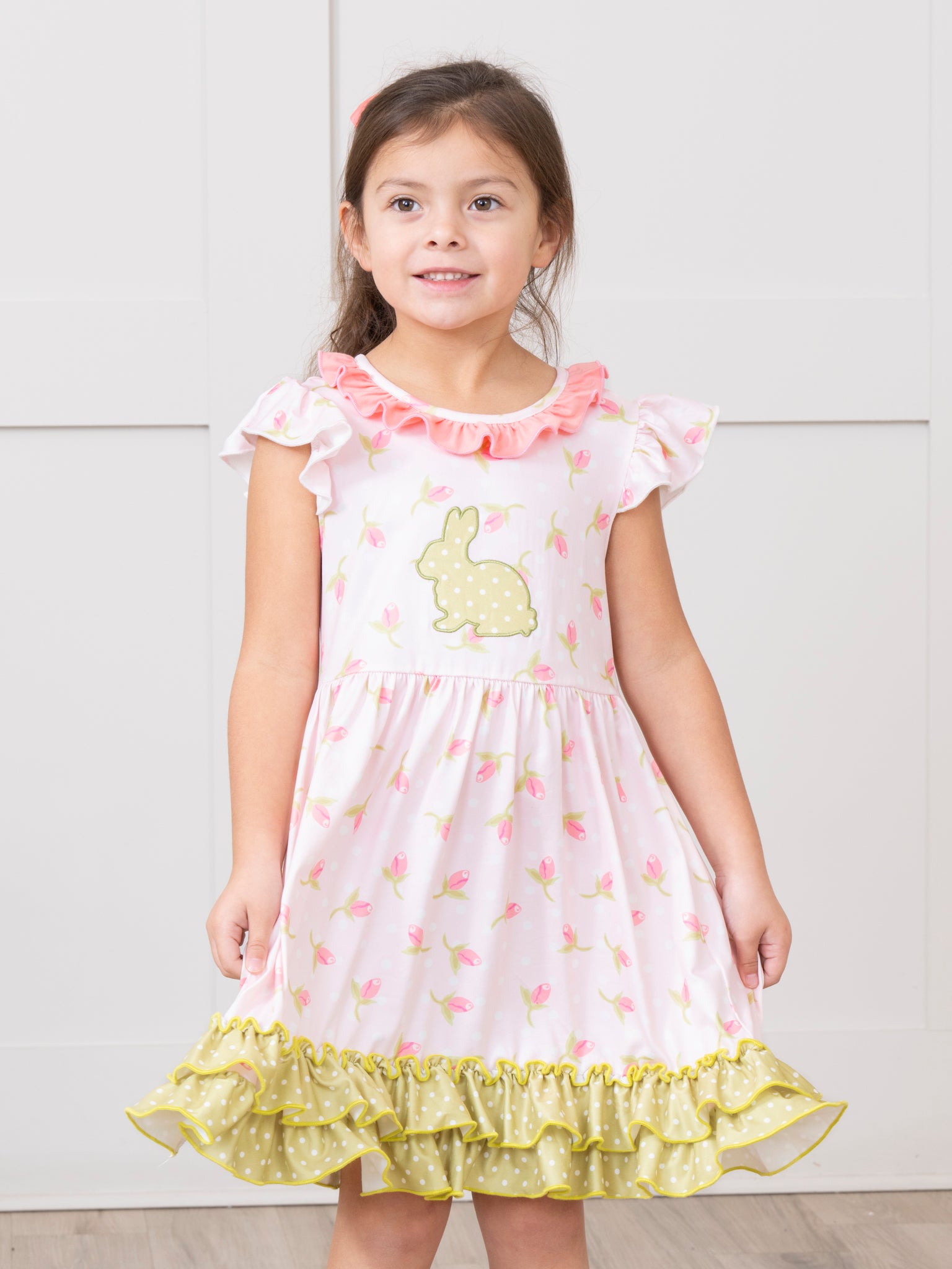 Coral & Olive Floral Ruffle Dress - Marie Nicole Clothing