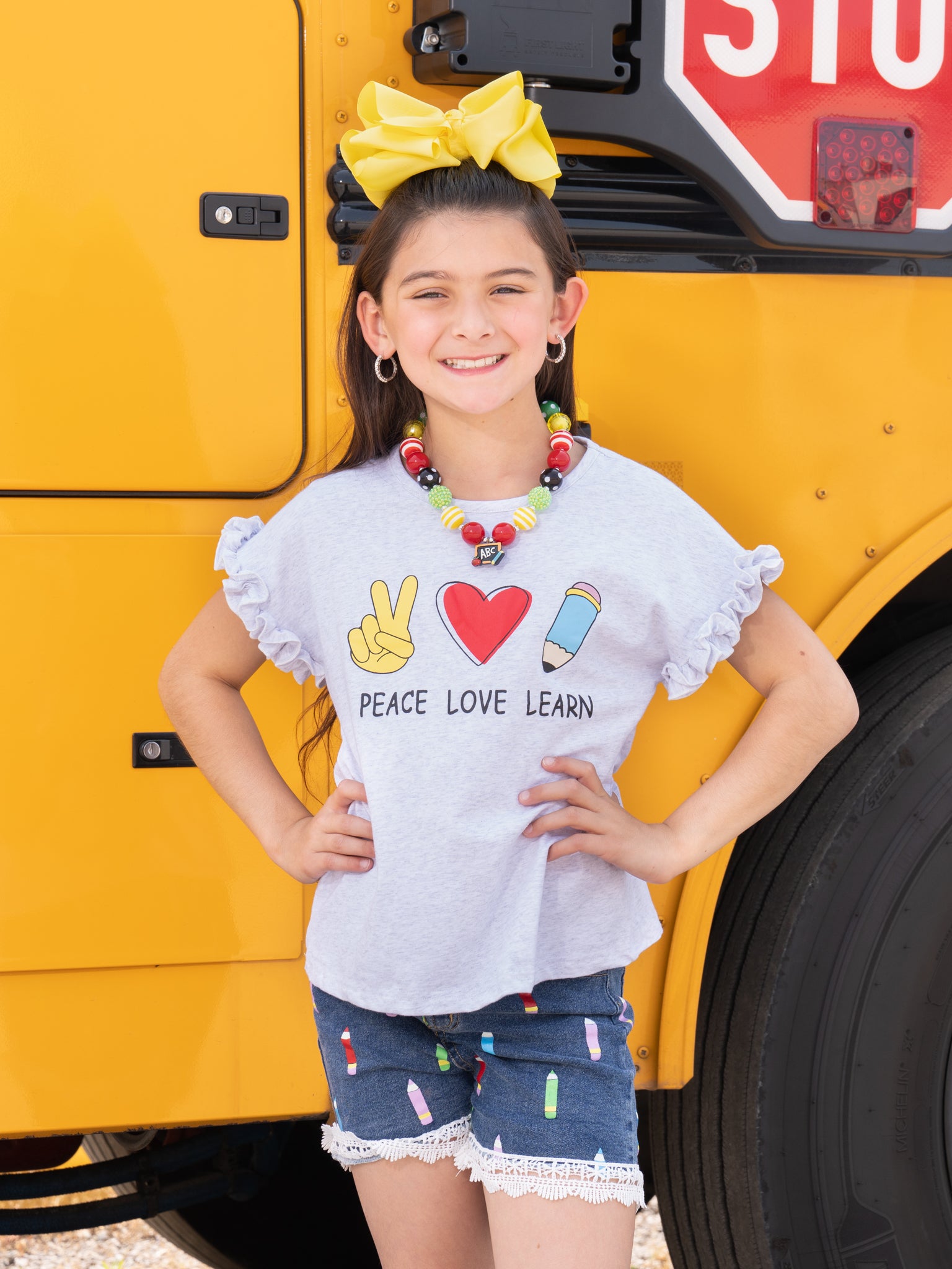 "Peace, Love, Learn" Denim Outfit - Marie Nicole Clothing