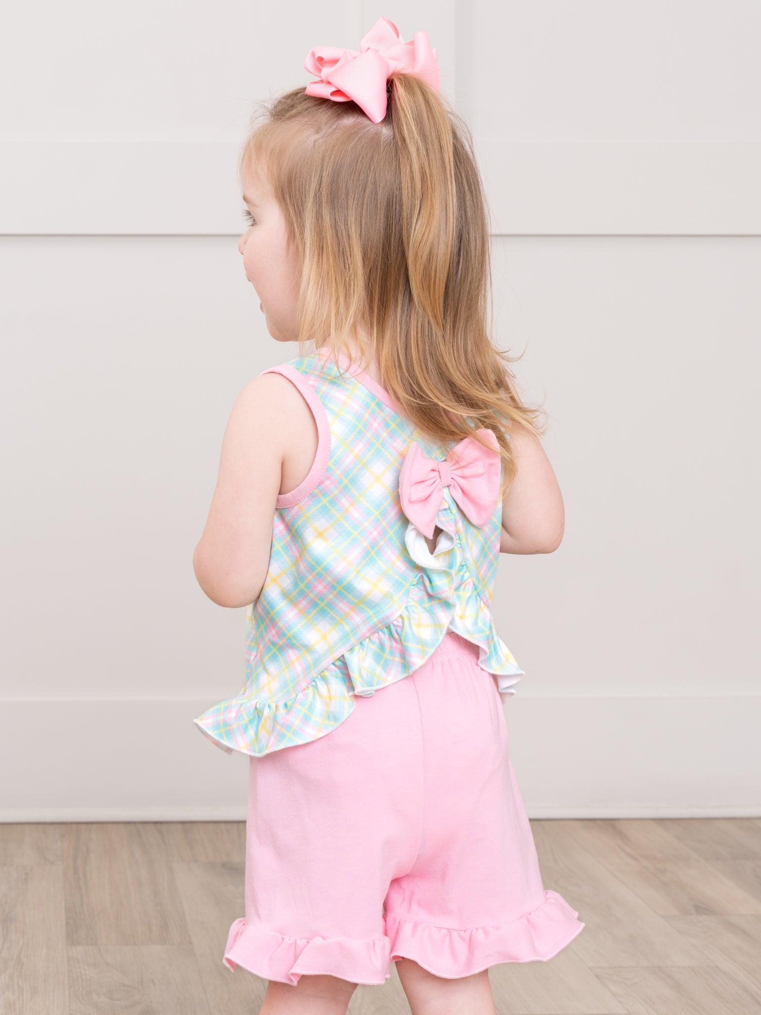 Mama’s Girl Pastel Plaid Smocked Ruffle Outfit - Marie Nicole Clothing