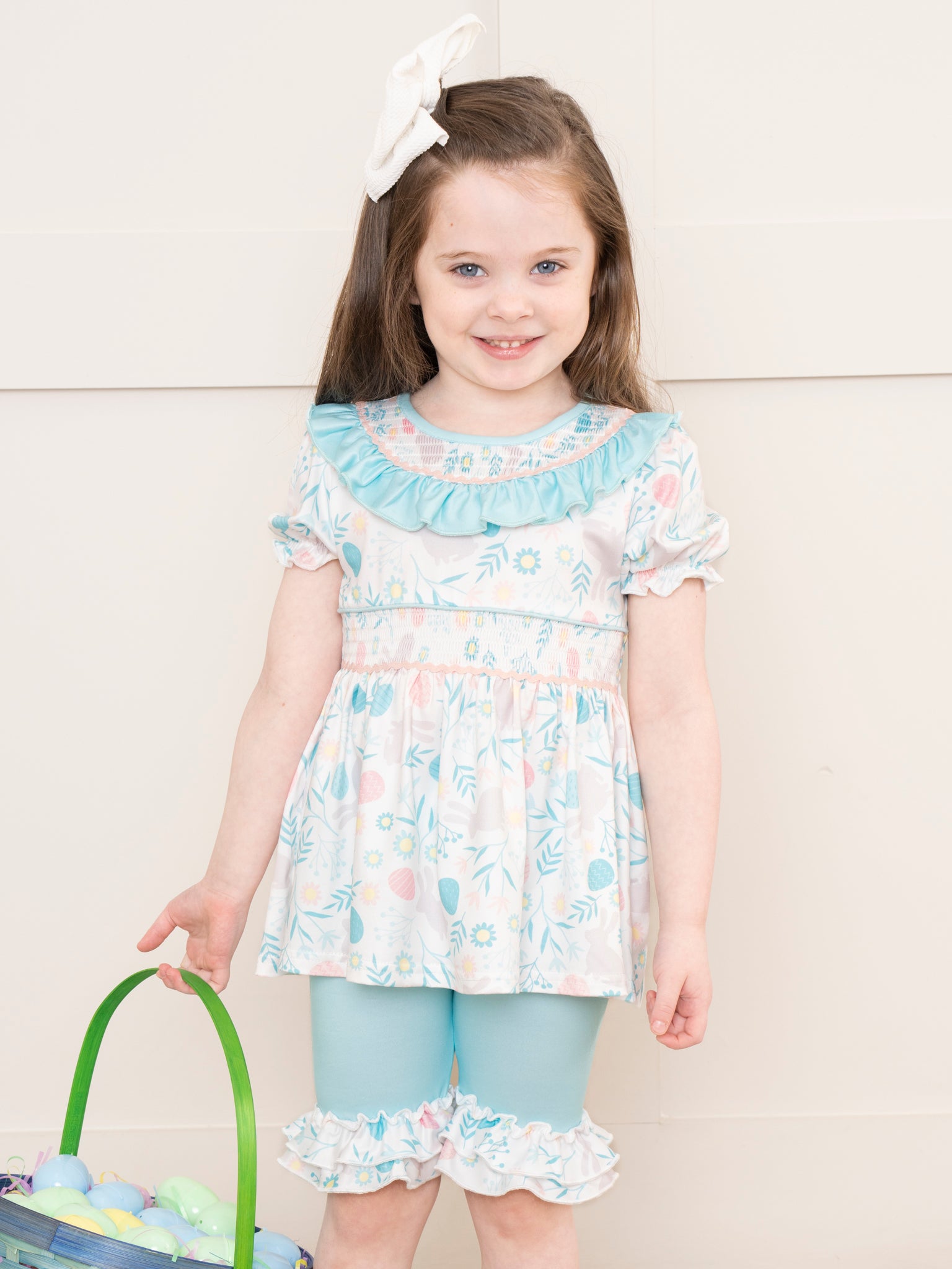 Turquoise Florals Smocked Outfit - Marie Nicole Clothing