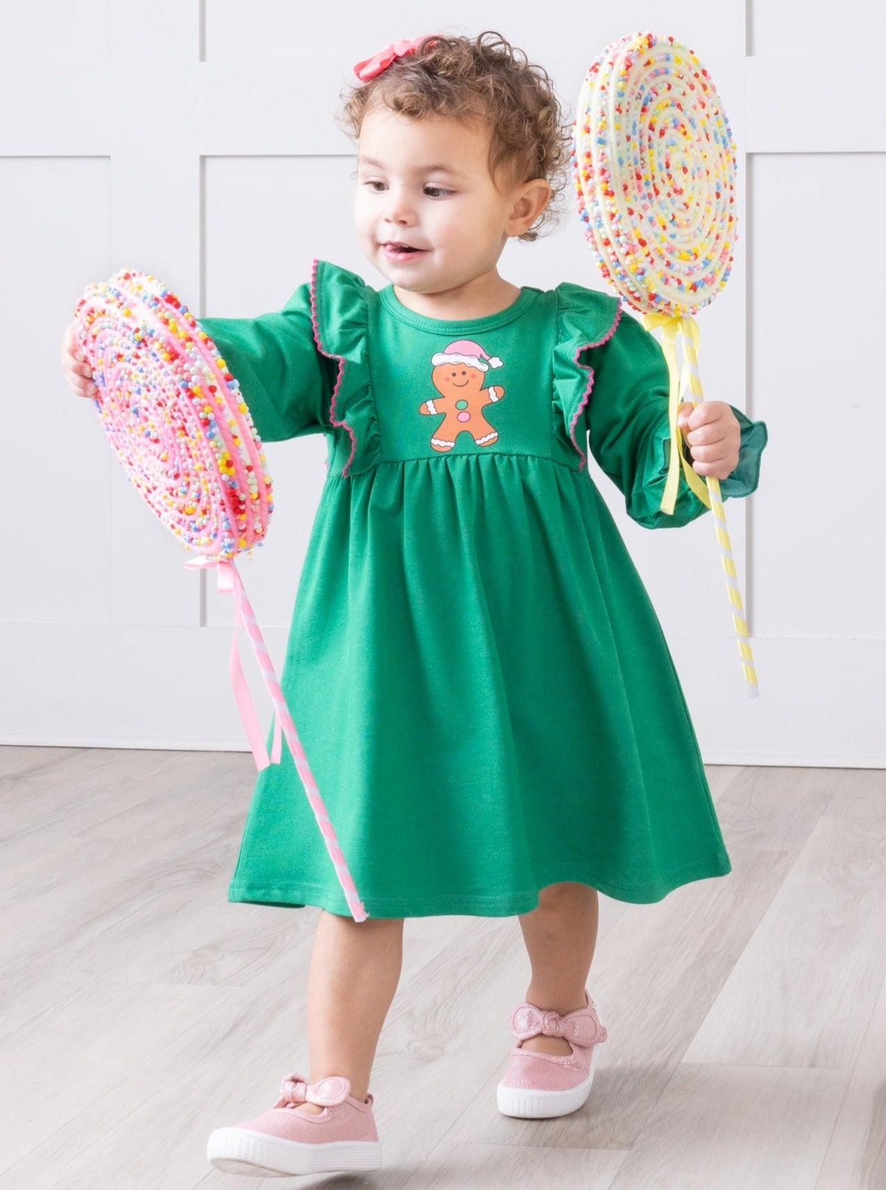 Emerald Gingerbread Ruffle Dress - Marie Nicole Clothing
