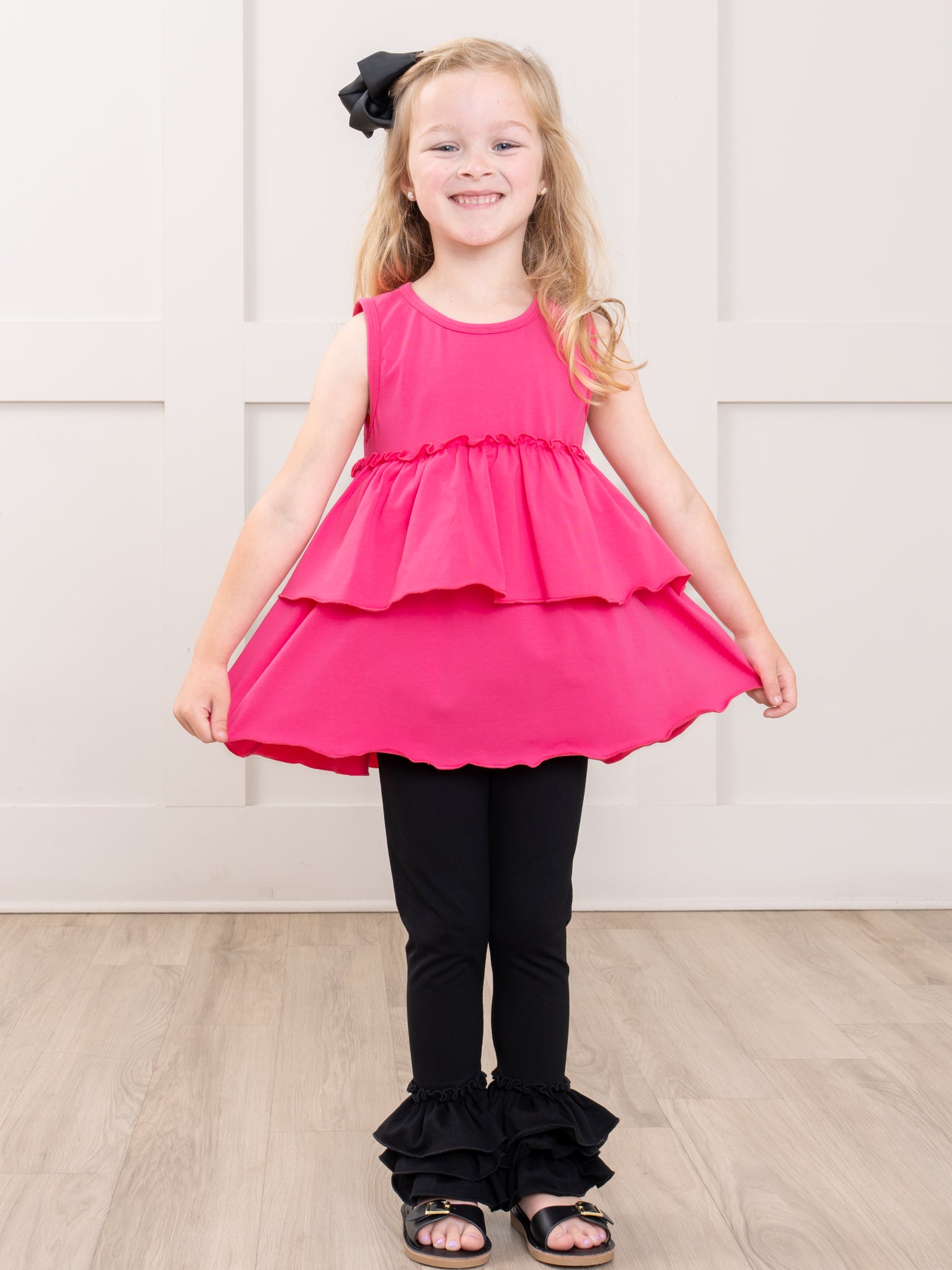 Tiered Cotton Ruffle Tank - Hot Pink - Marie Nicole Clothing