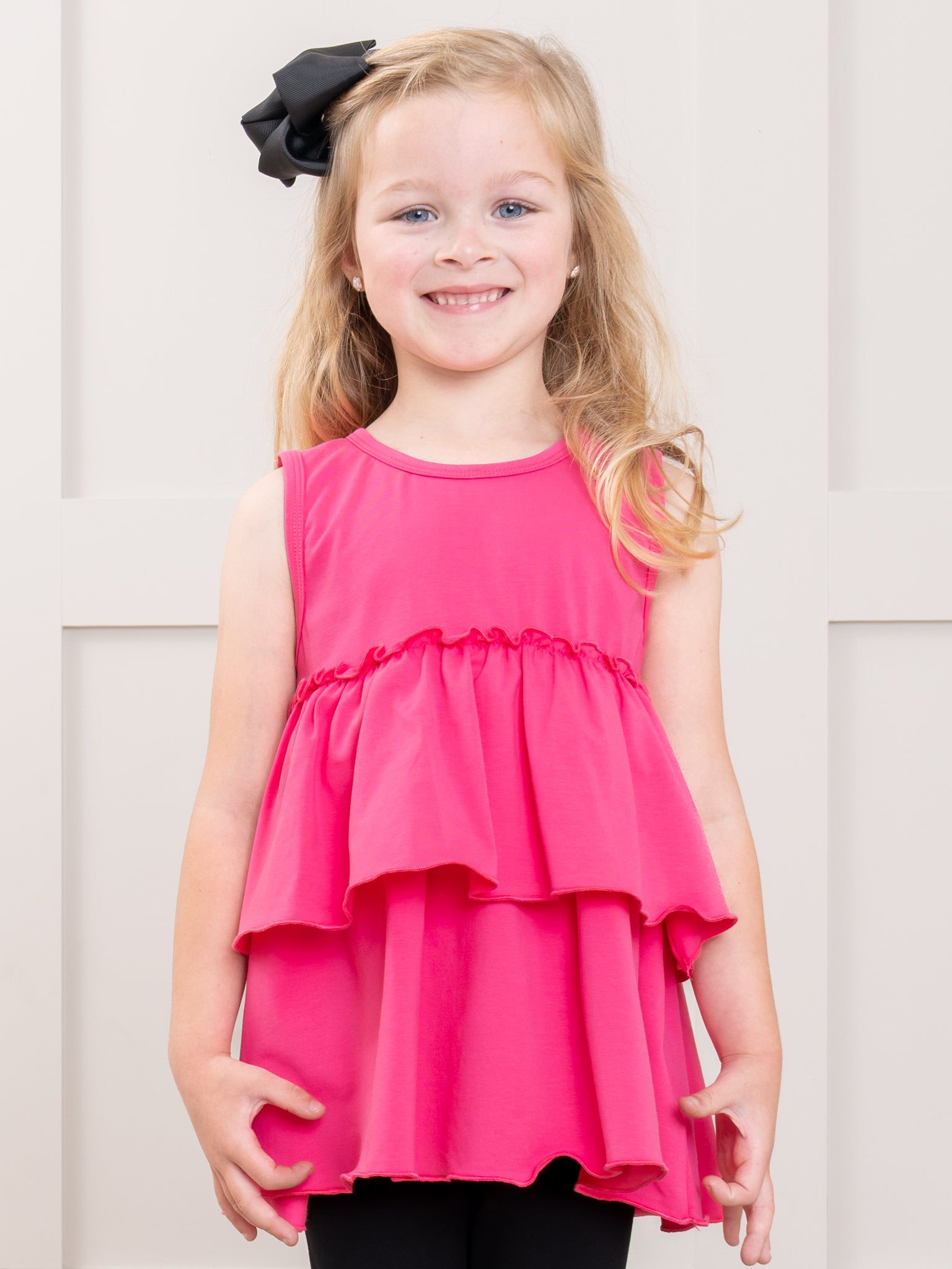 Tiered Cotton Ruffle Tank - Hot Pink - Marie Nicole Clothing