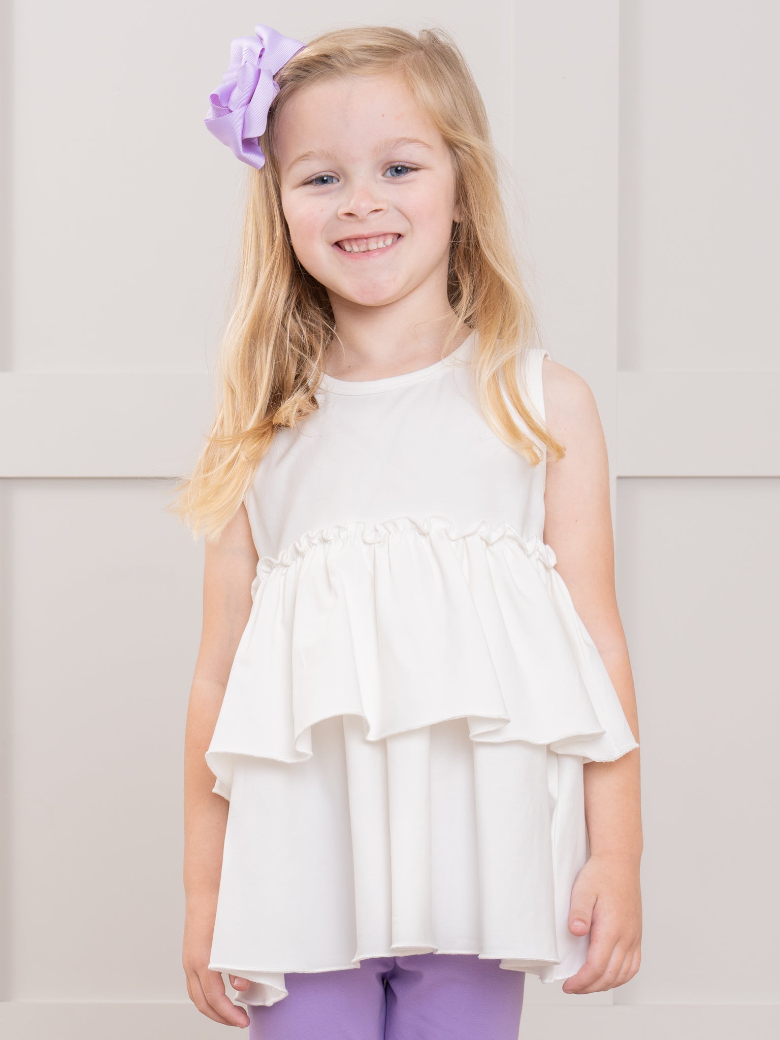 Tiered Cotton Ruffle Tank - White - Marie Nicole Clothing