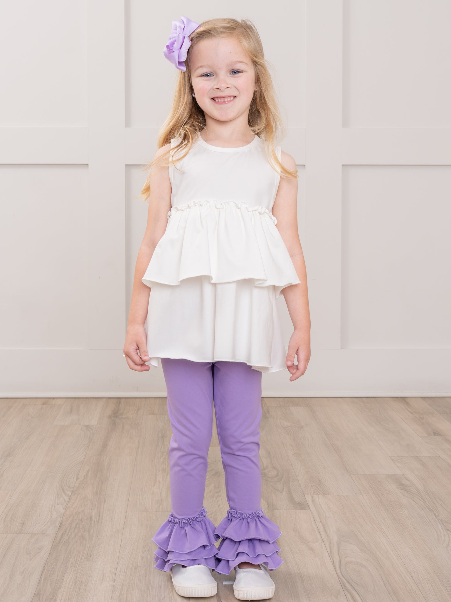 Cotton Bell Ruffle Leggings - Lavender - Marie Nicole Clothing