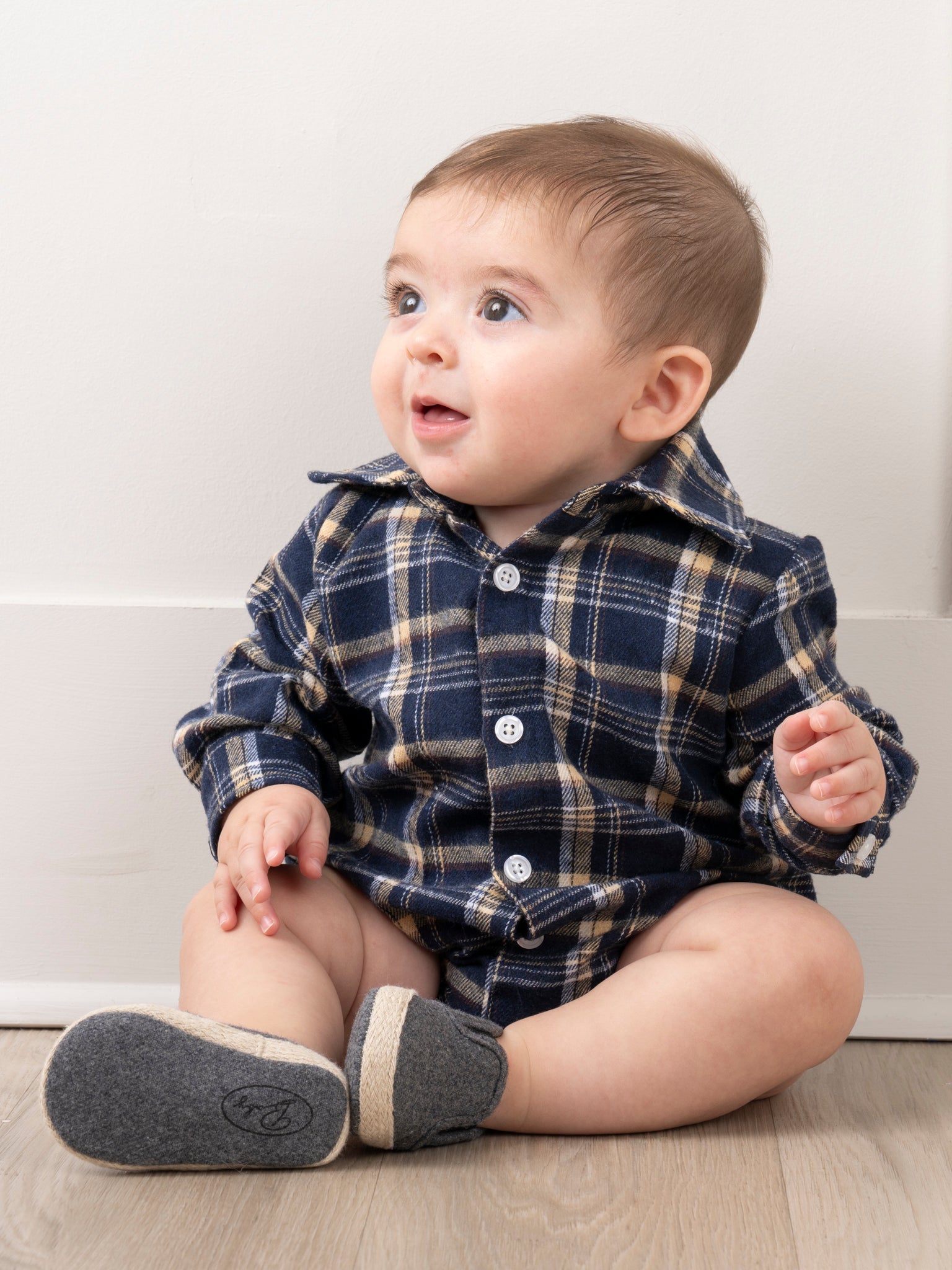 Midnight Blue Plaid Flannel Bubble Romper - Marie Nicole Clothing