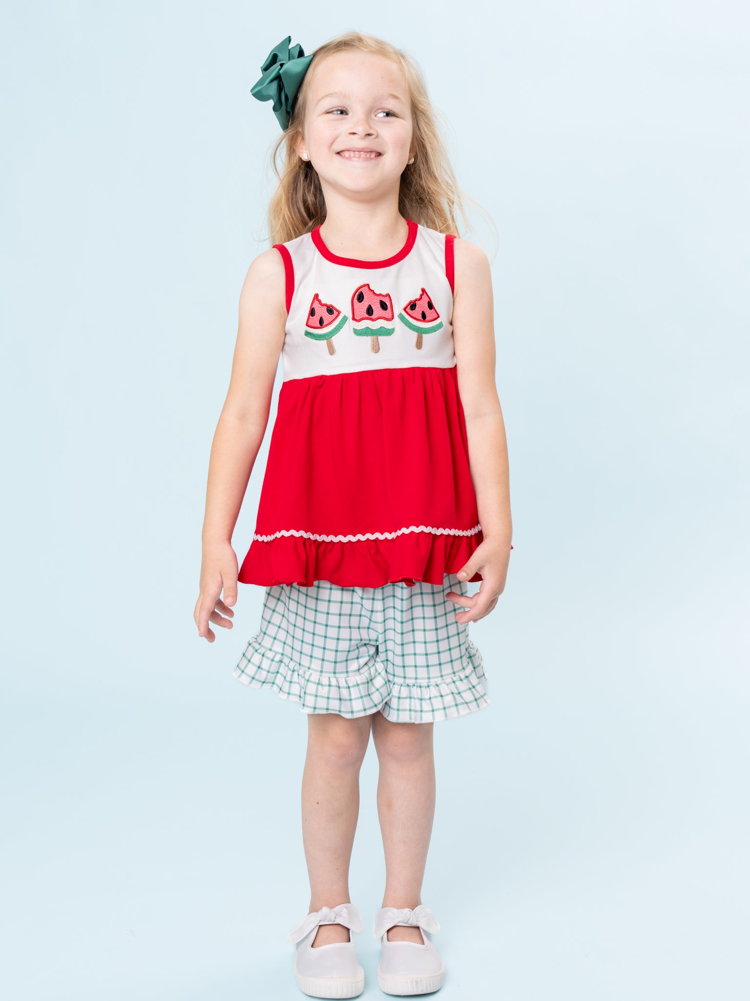 Watermelon Fun Embroidered Cotton Ruffle Outfit - Marie Nicole Clothing