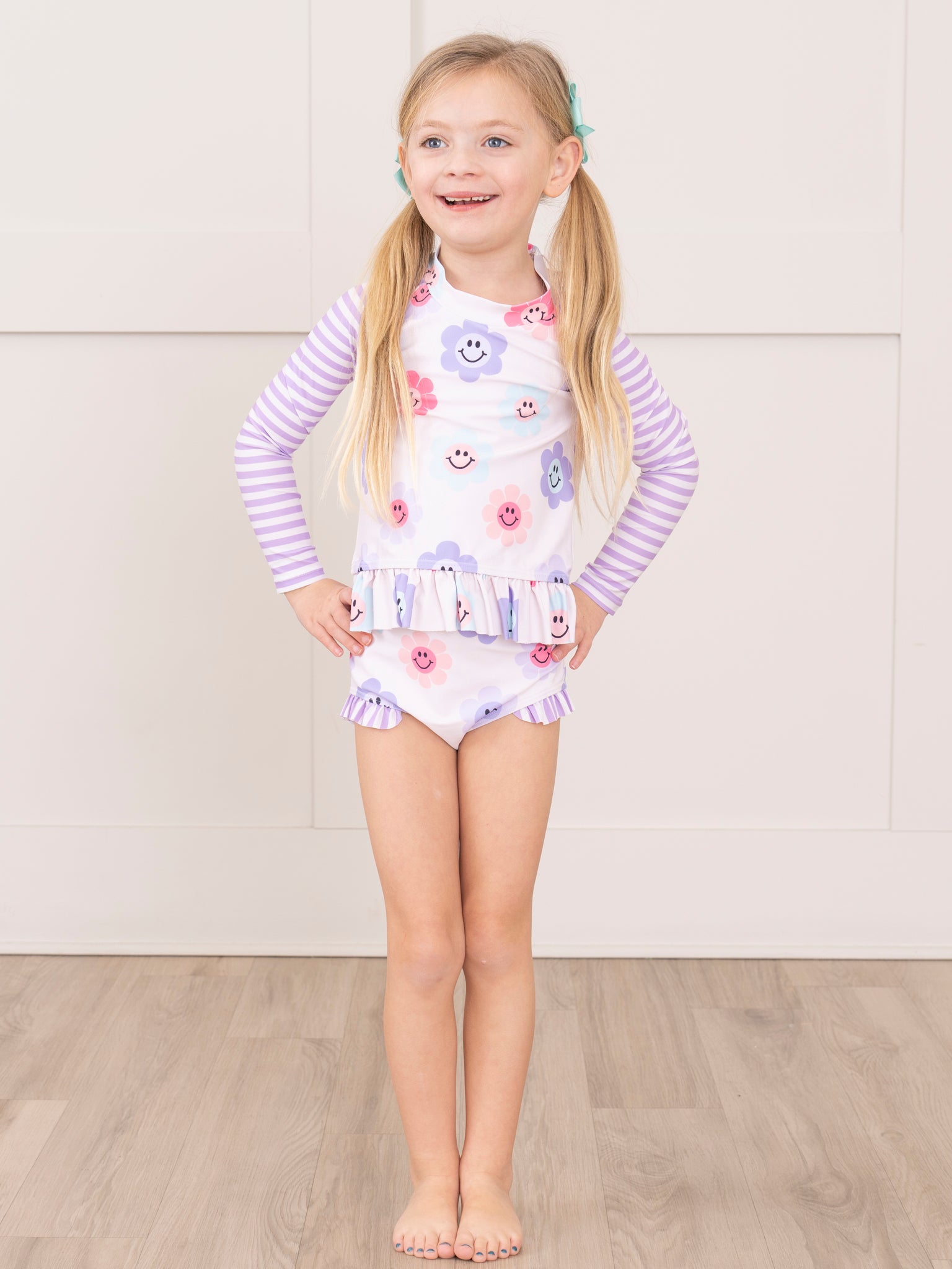 Purple Smiley Daisies Two Piece Rashguard - Marie Nicole Clothing