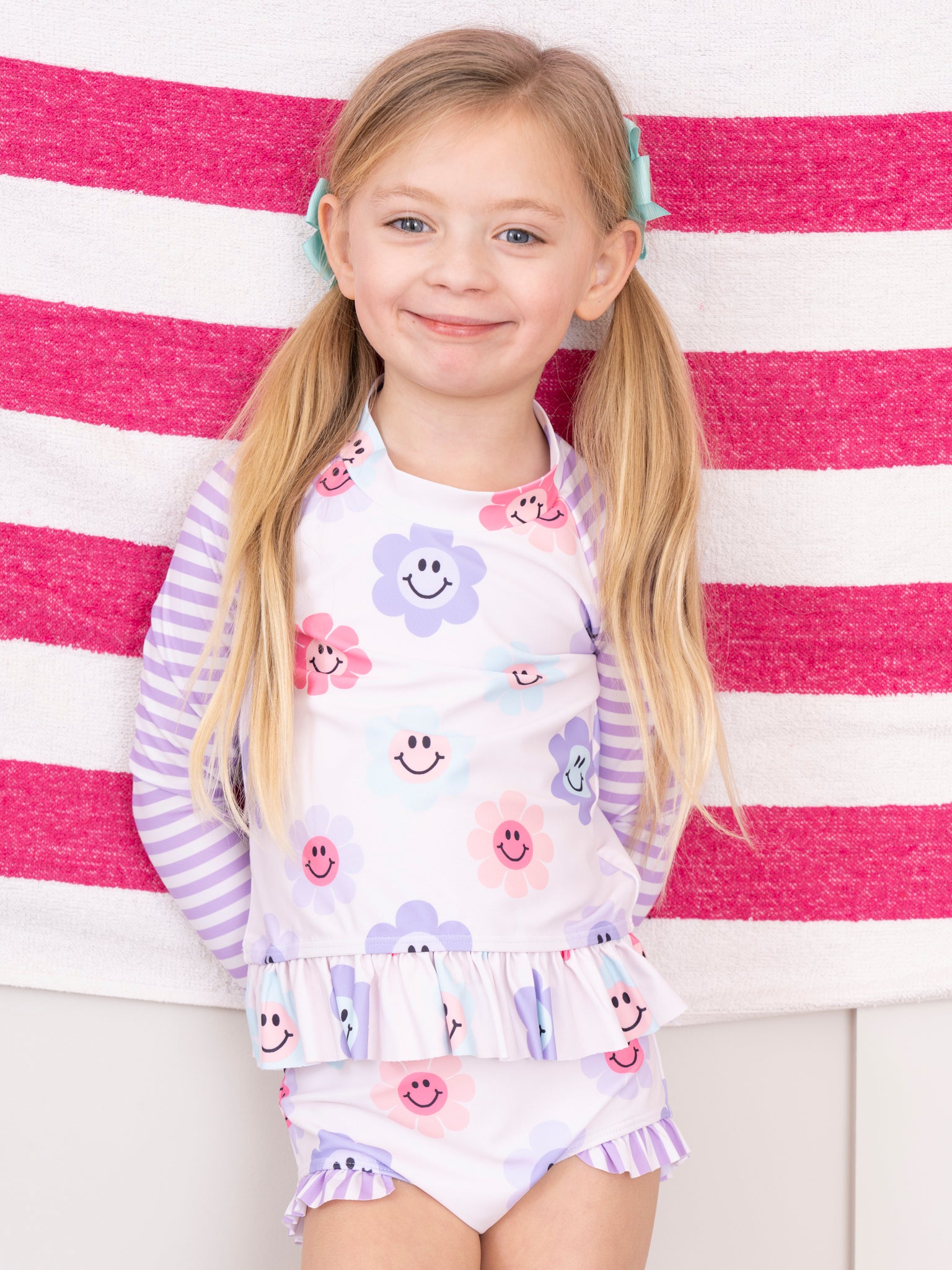 Purple Smiley Daisies Two Piece Rashguard - Marie Nicole Clothing