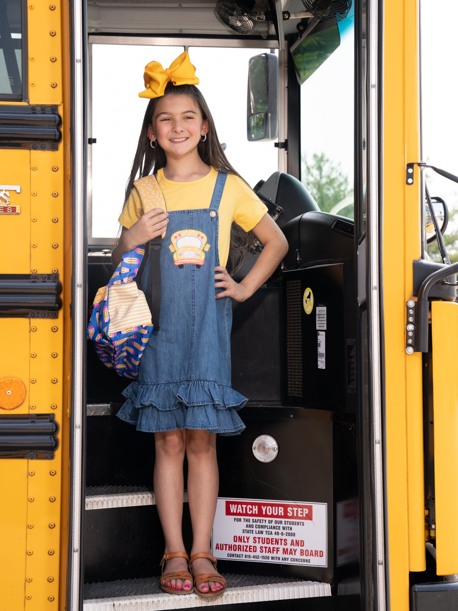 School Bus Denim Dress Set - Marie Nicole Clothing
