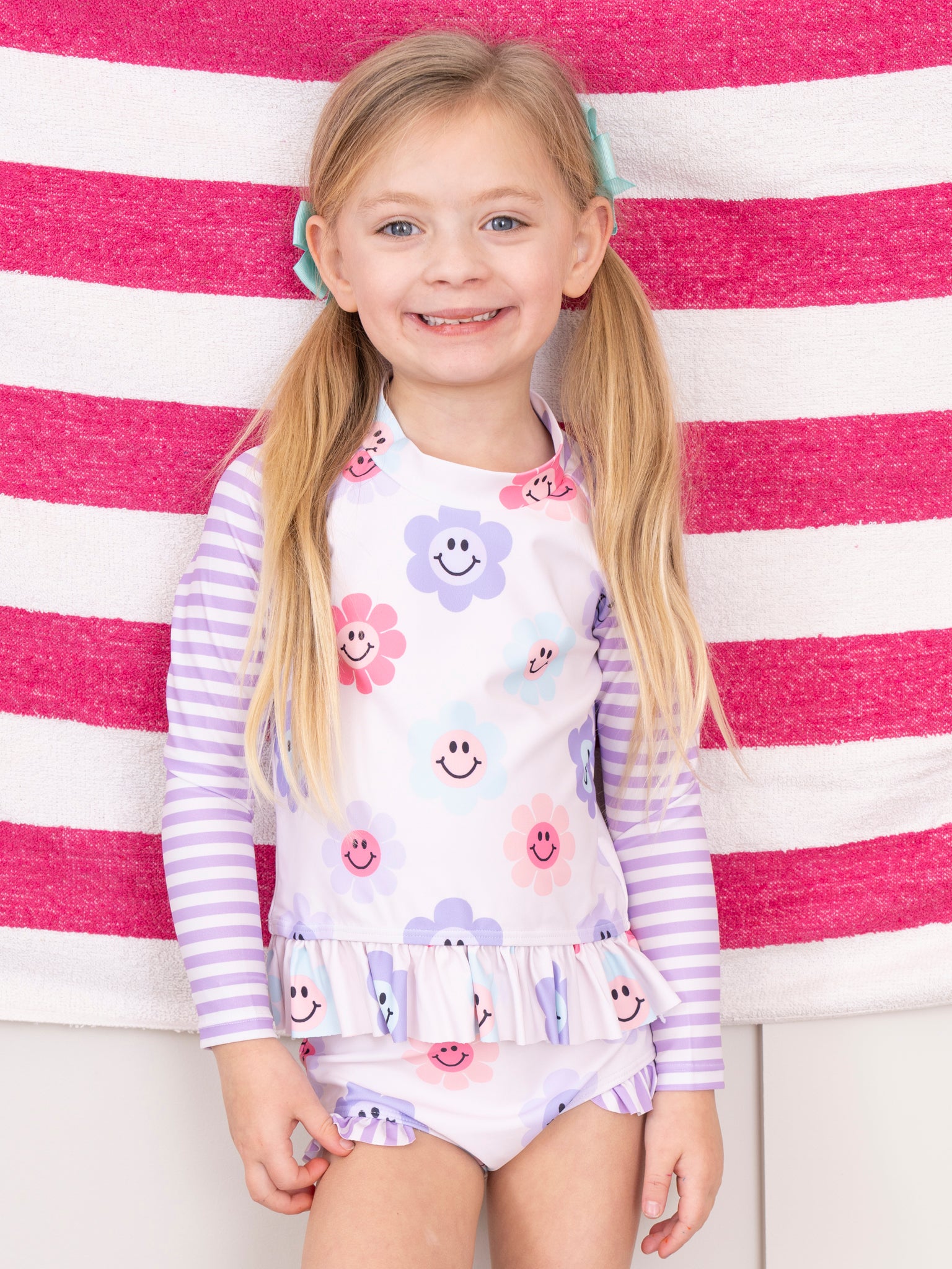 Purple Smiley Daisies Two Piece Rashguard - Marie Nicole Clothing