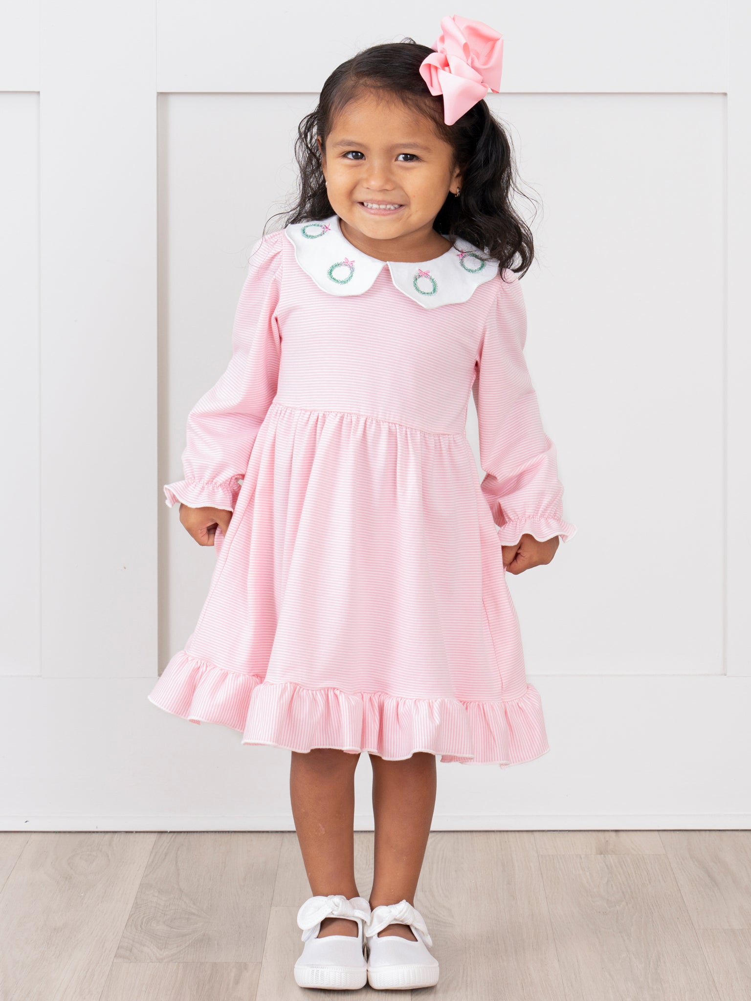 Holiday Wreath Scallop Collar Dress - Marie Nicole Clothing