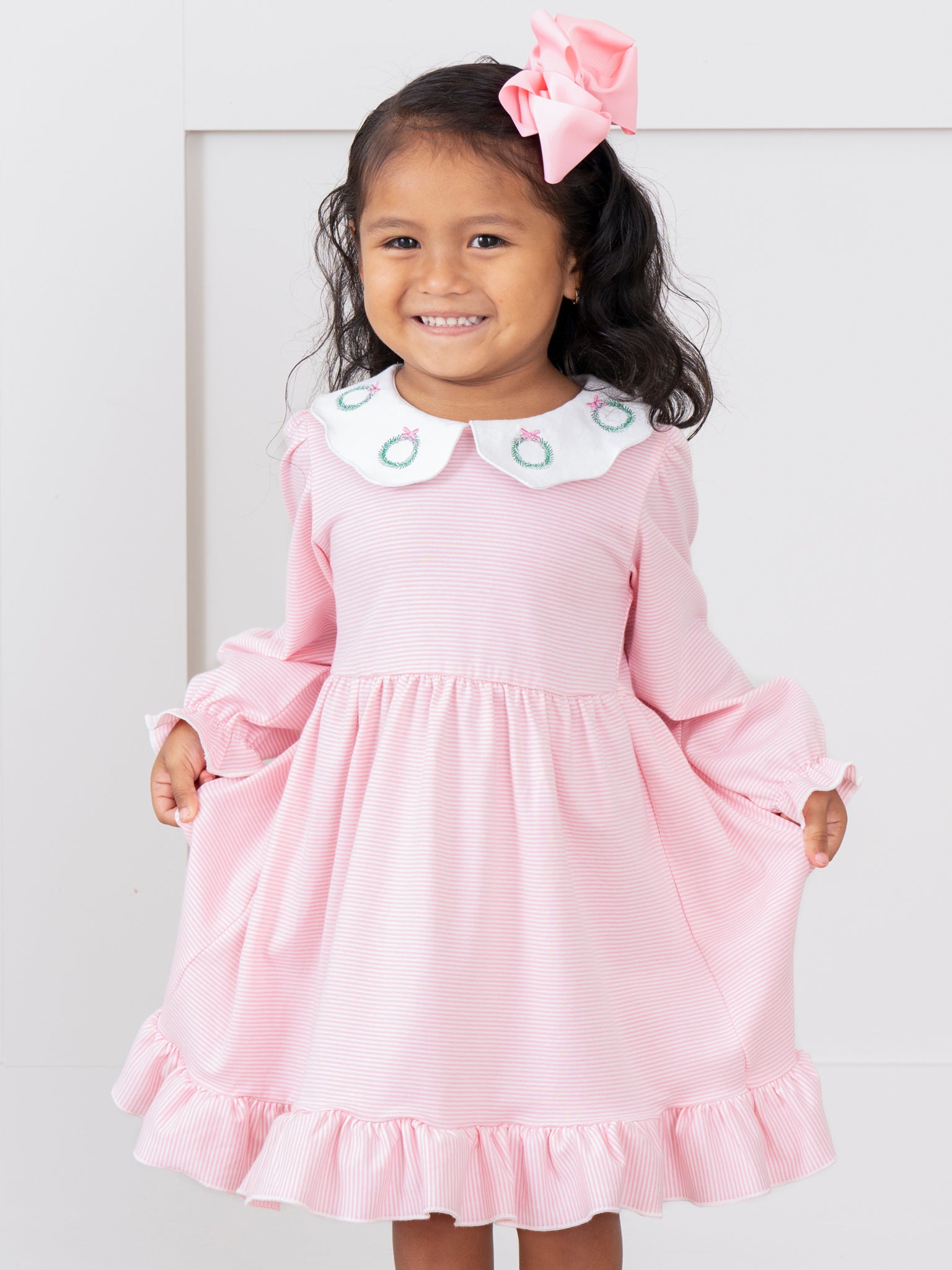 Holiday Wreath Scallop Collar Dress - Marie Nicole Clothing