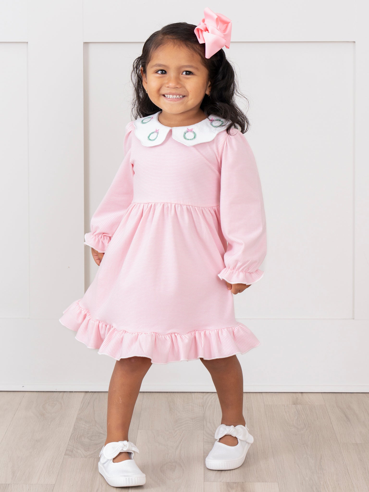 Holiday Wreath Scallop Collar Dress - Marie Nicole Clothing