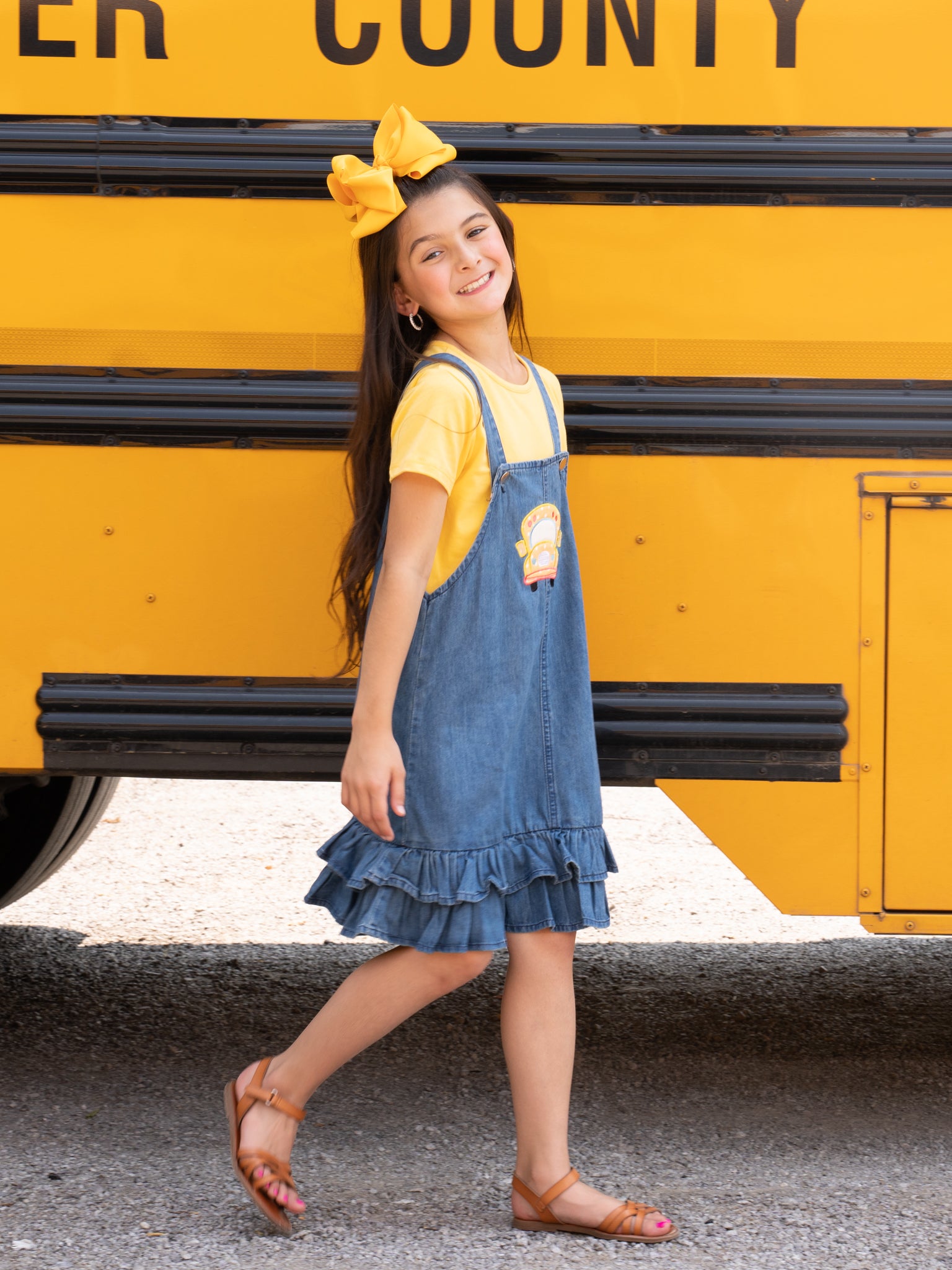 School Bus Denim Dress Set - Marie Nicole Clothing