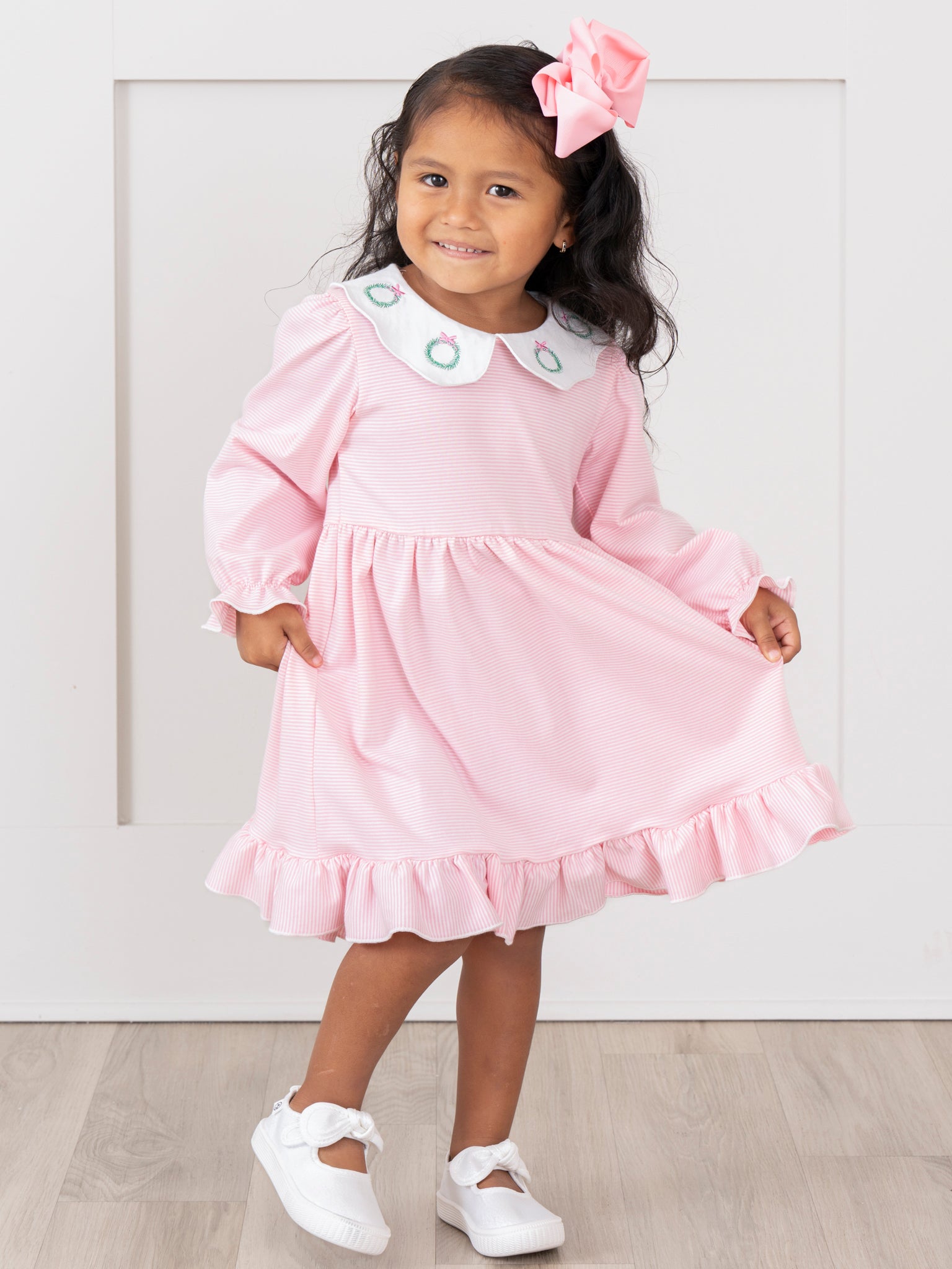 Holiday Wreath Scallop Collar Dress - Marie Nicole Clothing