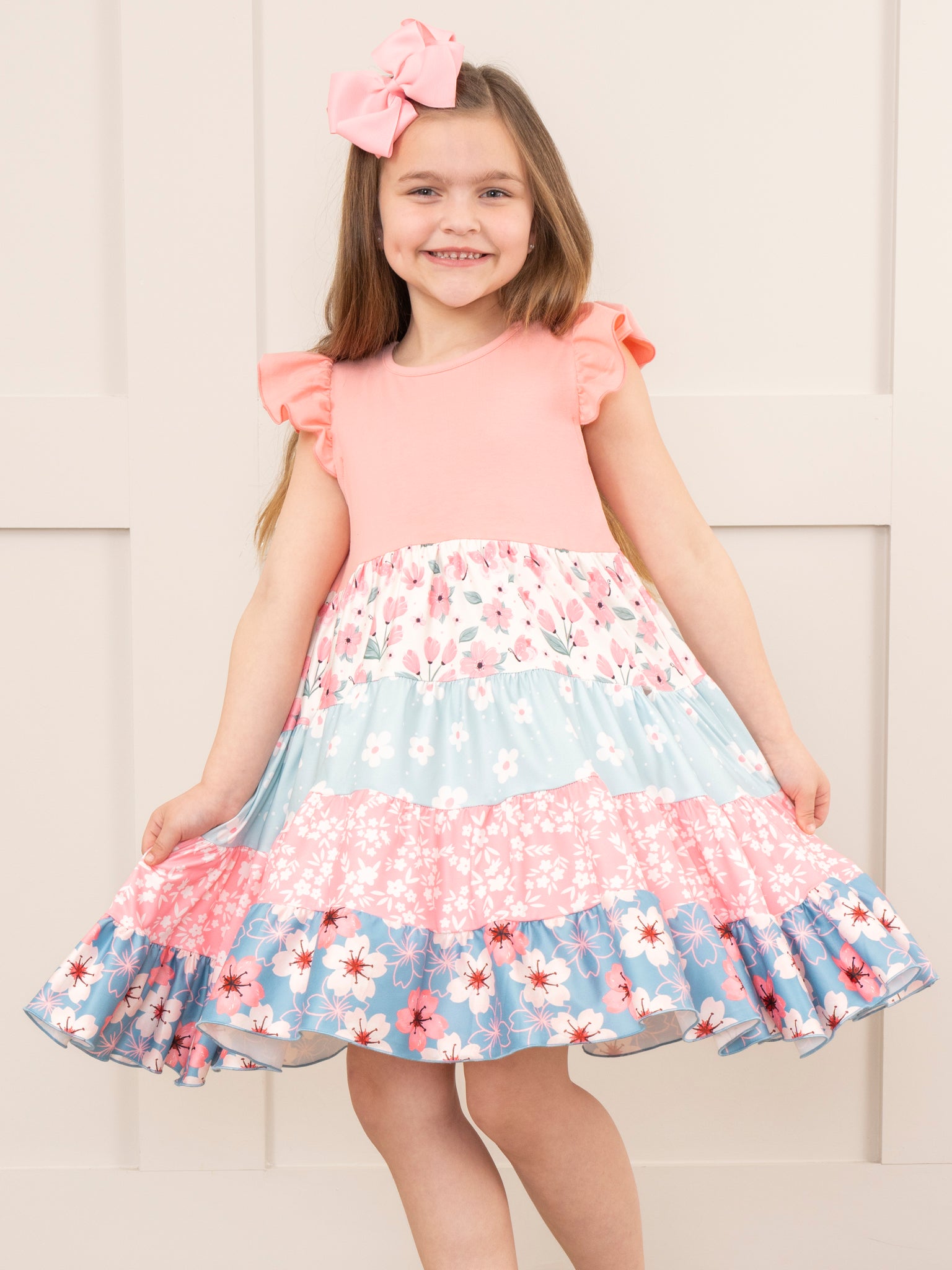 Pink & Blue Tropical Blooms Ruffle Dress - Marie Nicole Clothing