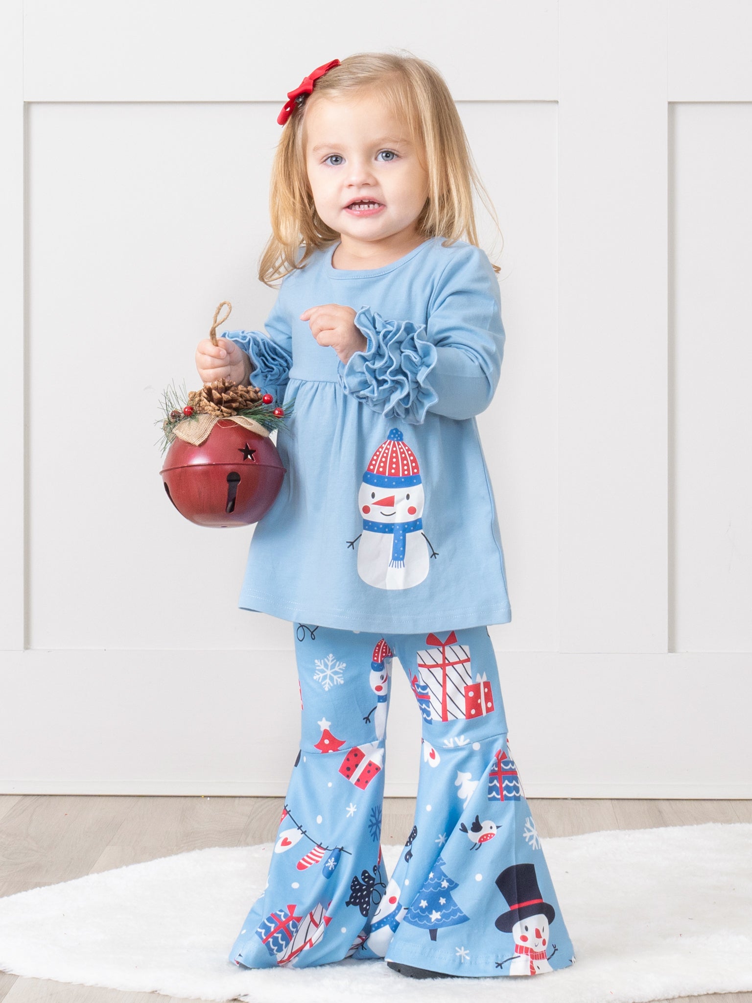 Light Blue Mr Snowman Swing Top Outfit - Marie Nicole Clothing