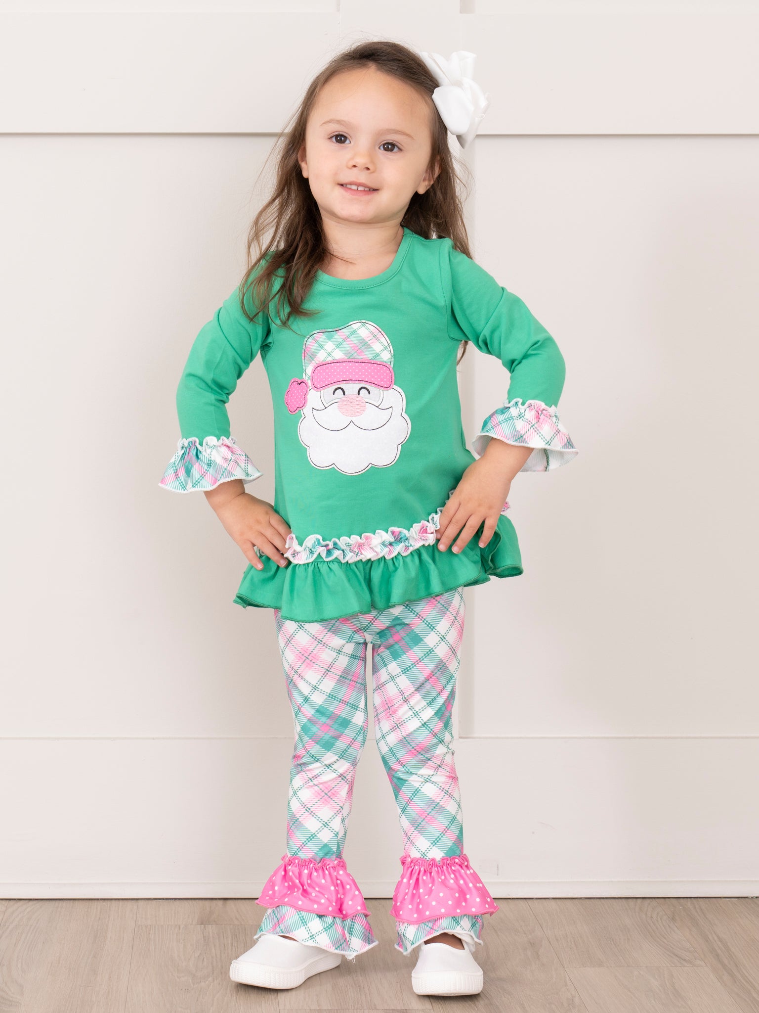 Jolly Santa Plaid Ruffle Outfit - Marie Nicole Clothing