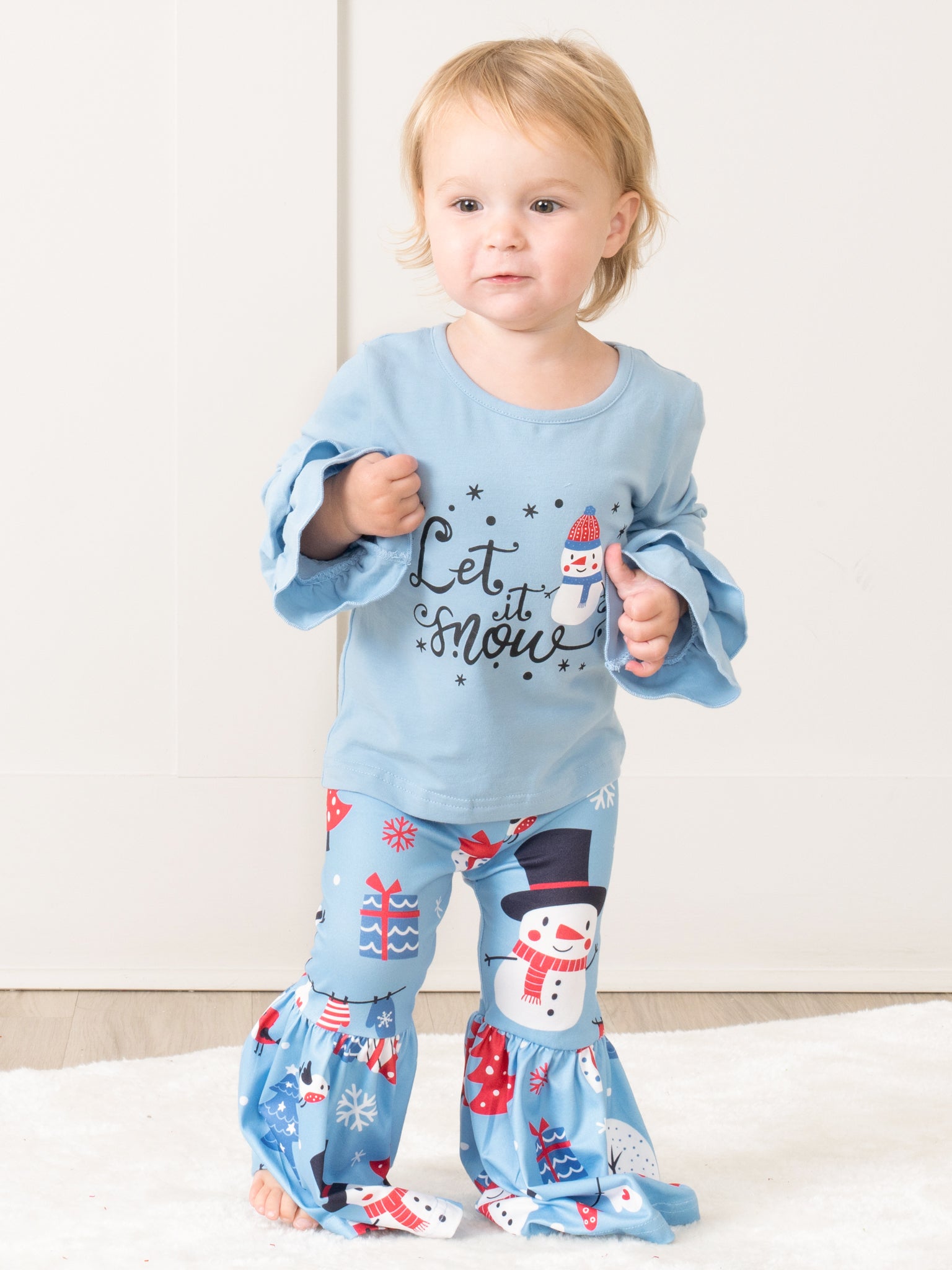 Light Blue Mr Snowman Bell Bottom Outfit - Marie Nicole Clothing