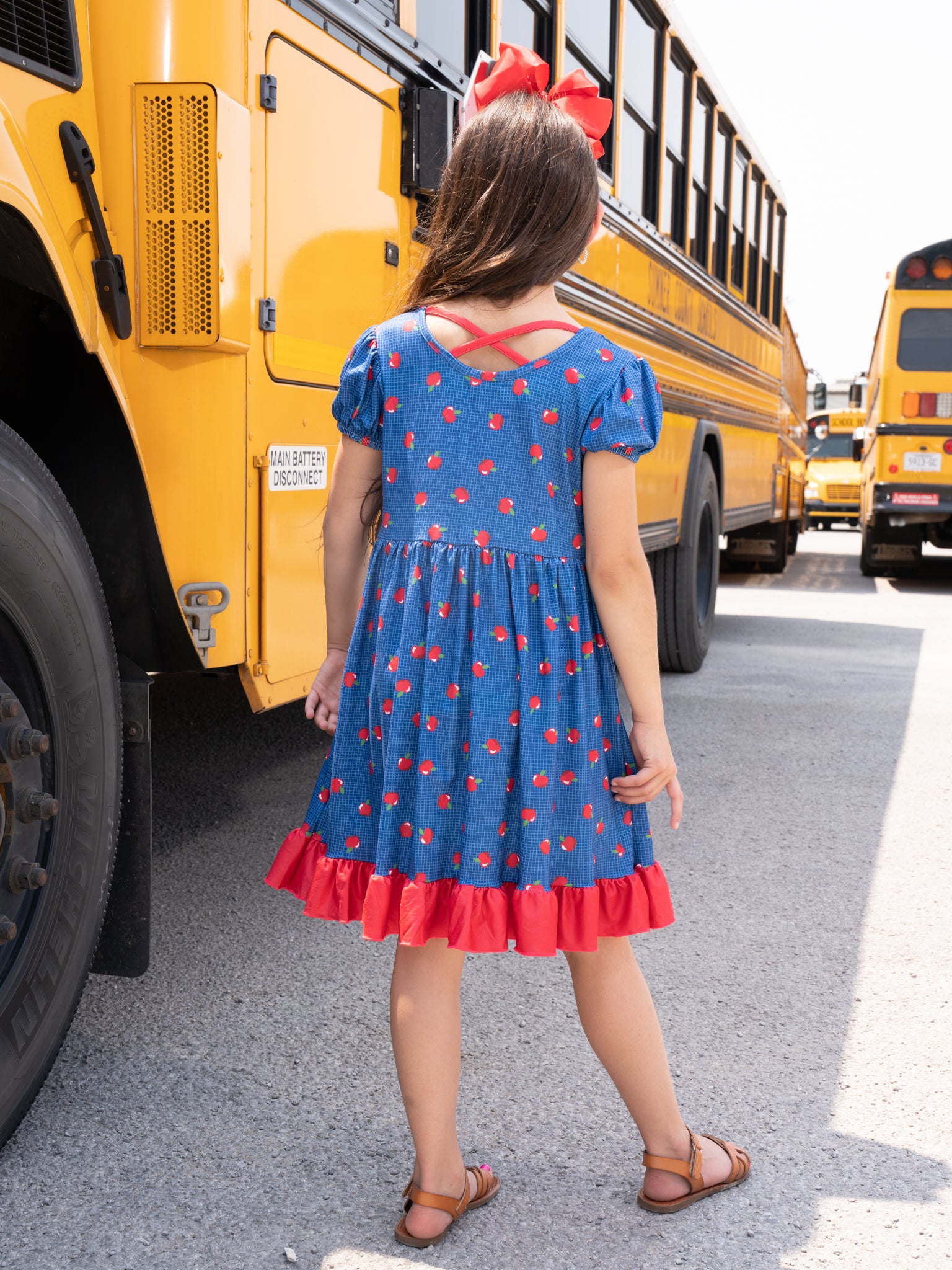Blue & Red Apple Pocket Ruffle Dress - Marie Nicole Clothing
