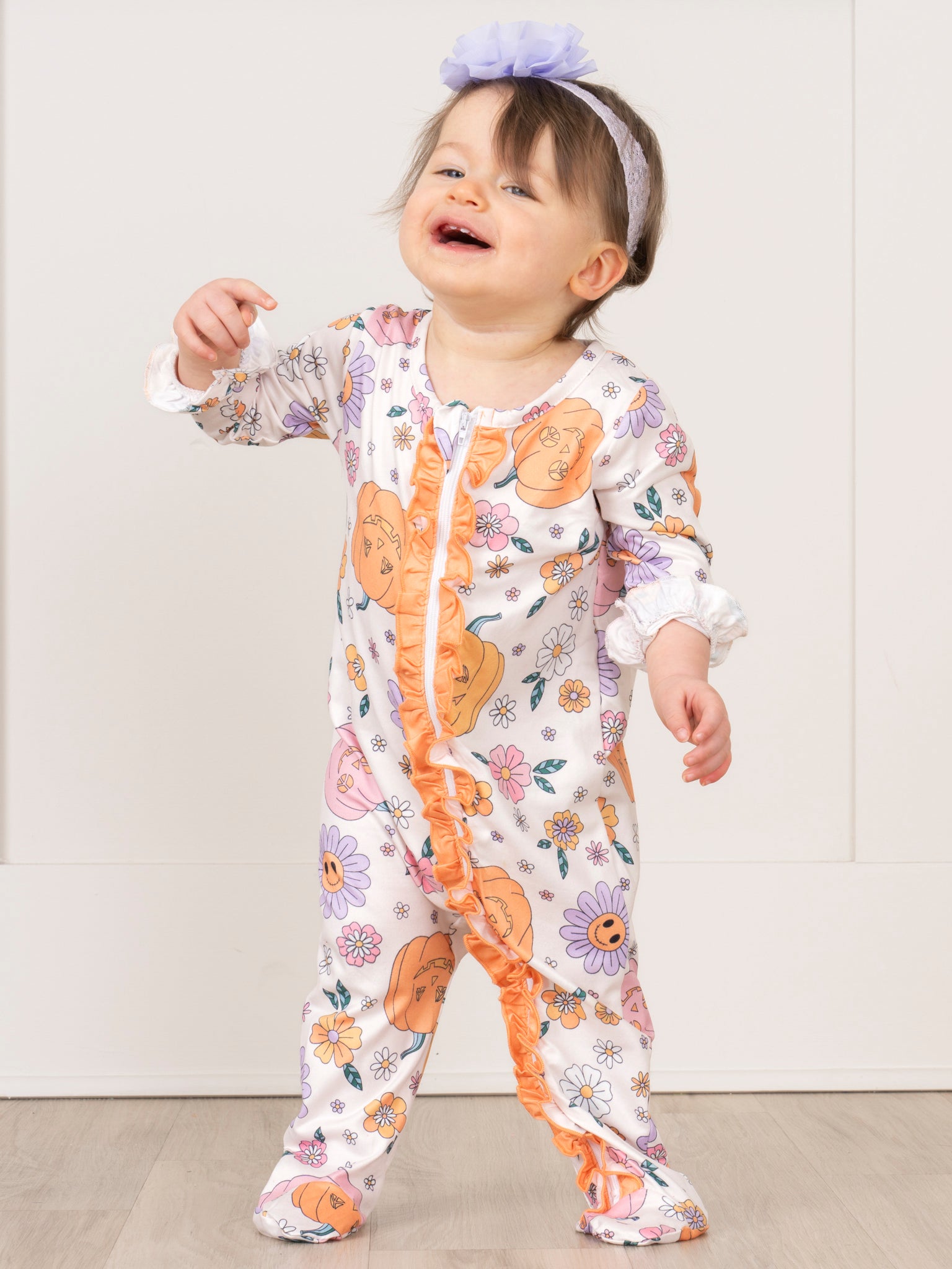 Pumpkins & Daisies Footed Sleeper Pajamas - Marie Nicole Clothing