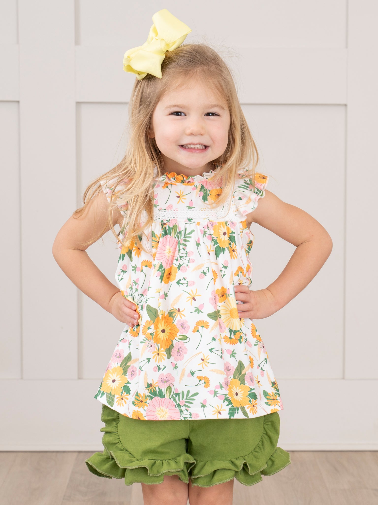 Yellow & Pink Wildflowers Ruffle Outfit - Marie Nicole Clothing