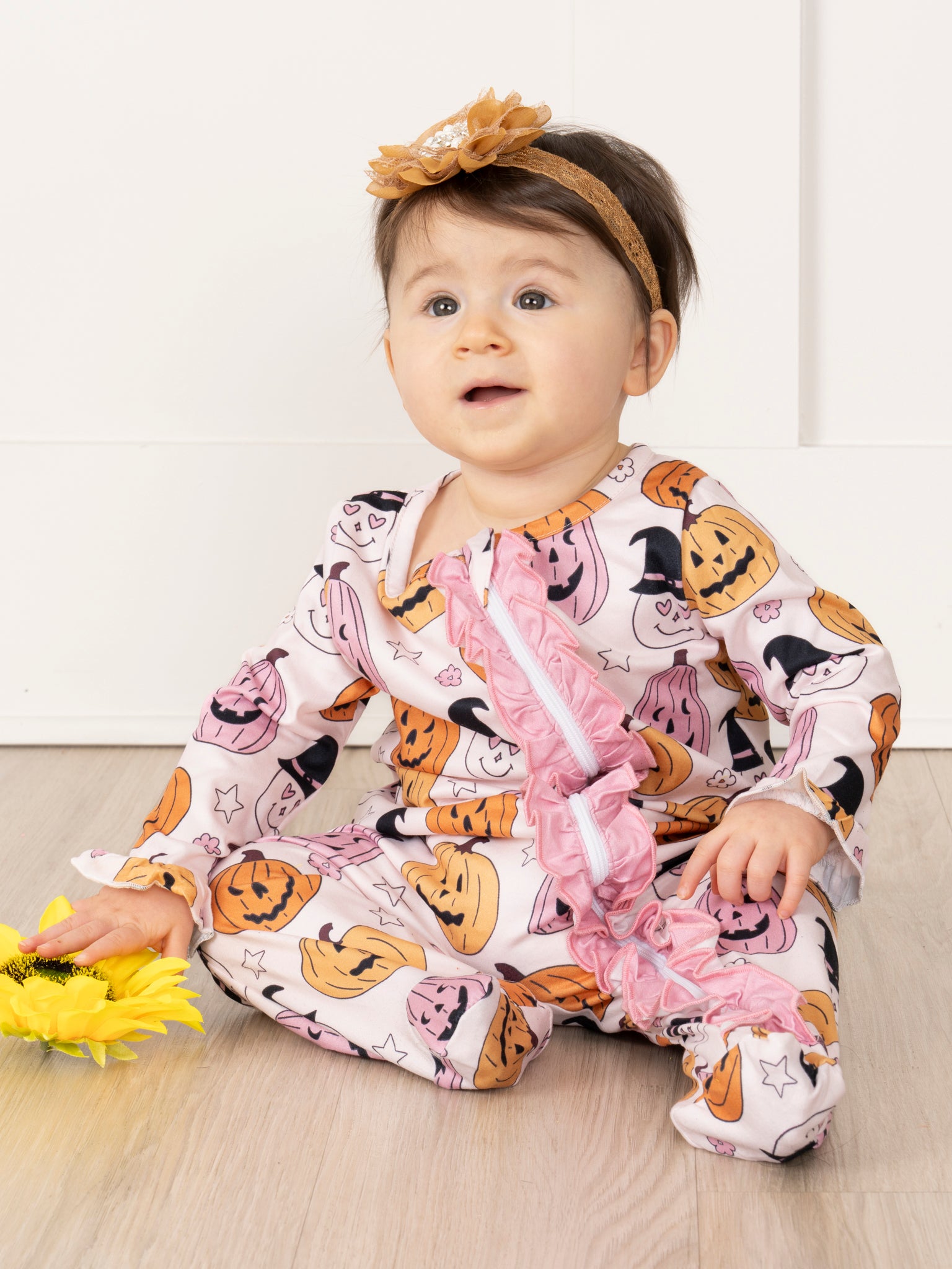 Cheerful Jack - o - Lanterns Footed Sleeper Pajamas - Marie Nicole Clothing