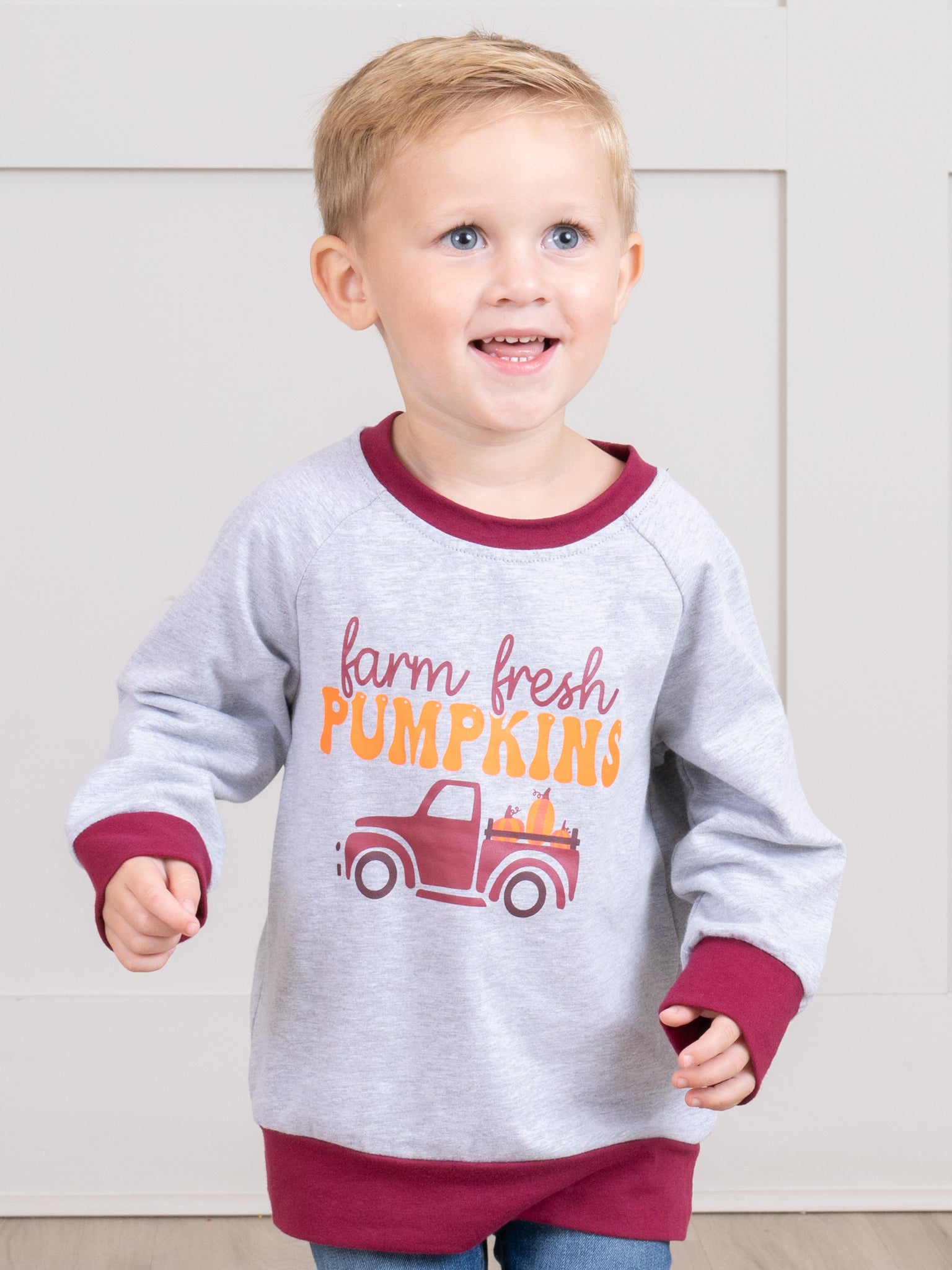Grey & Maroon "Farm Fresh Pumpkins" Shirt - Marie Nicole Clothing