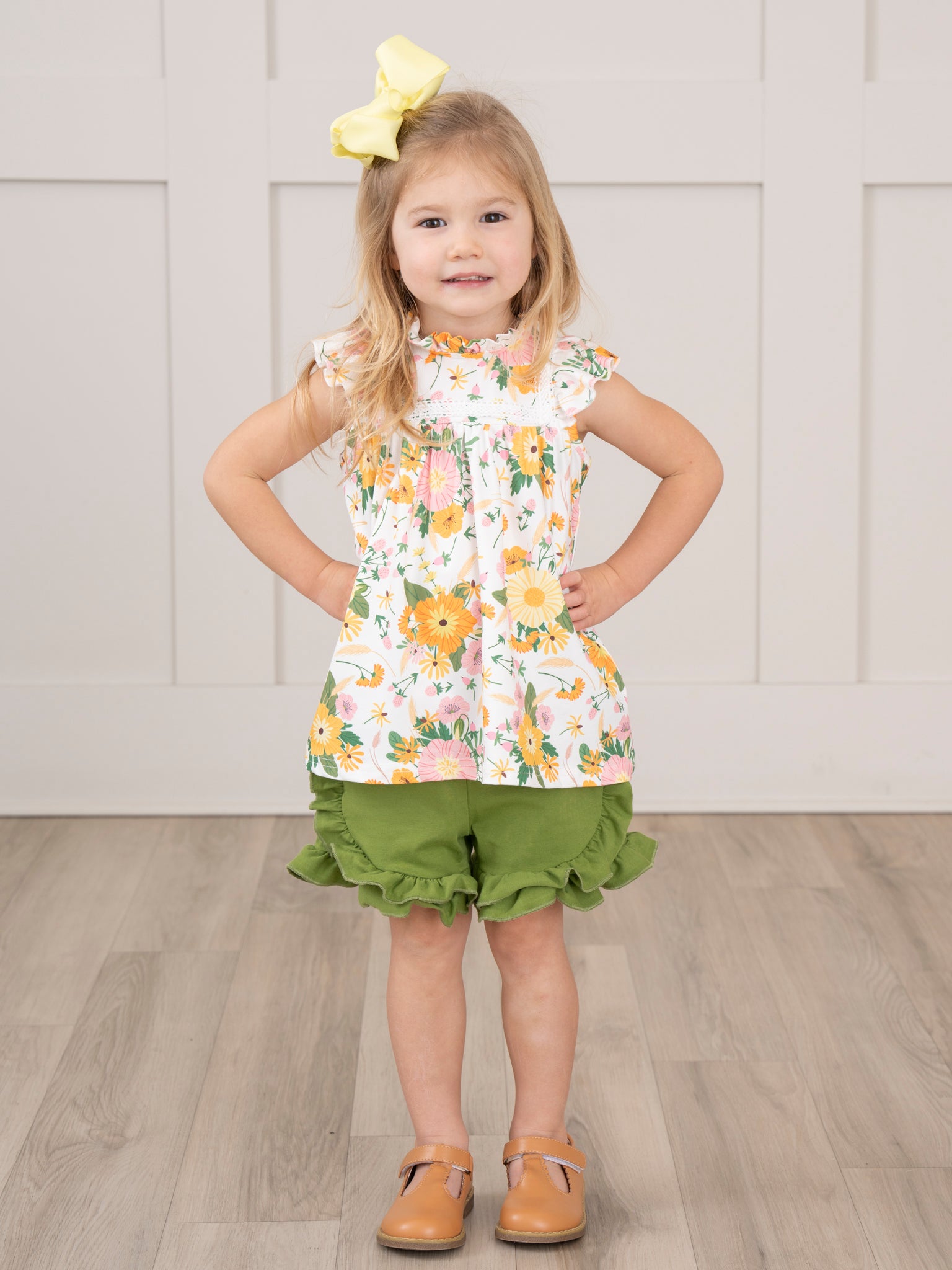 Yellow & Pink Wildflowers Ruffle Outfit - Marie Nicole Clothing