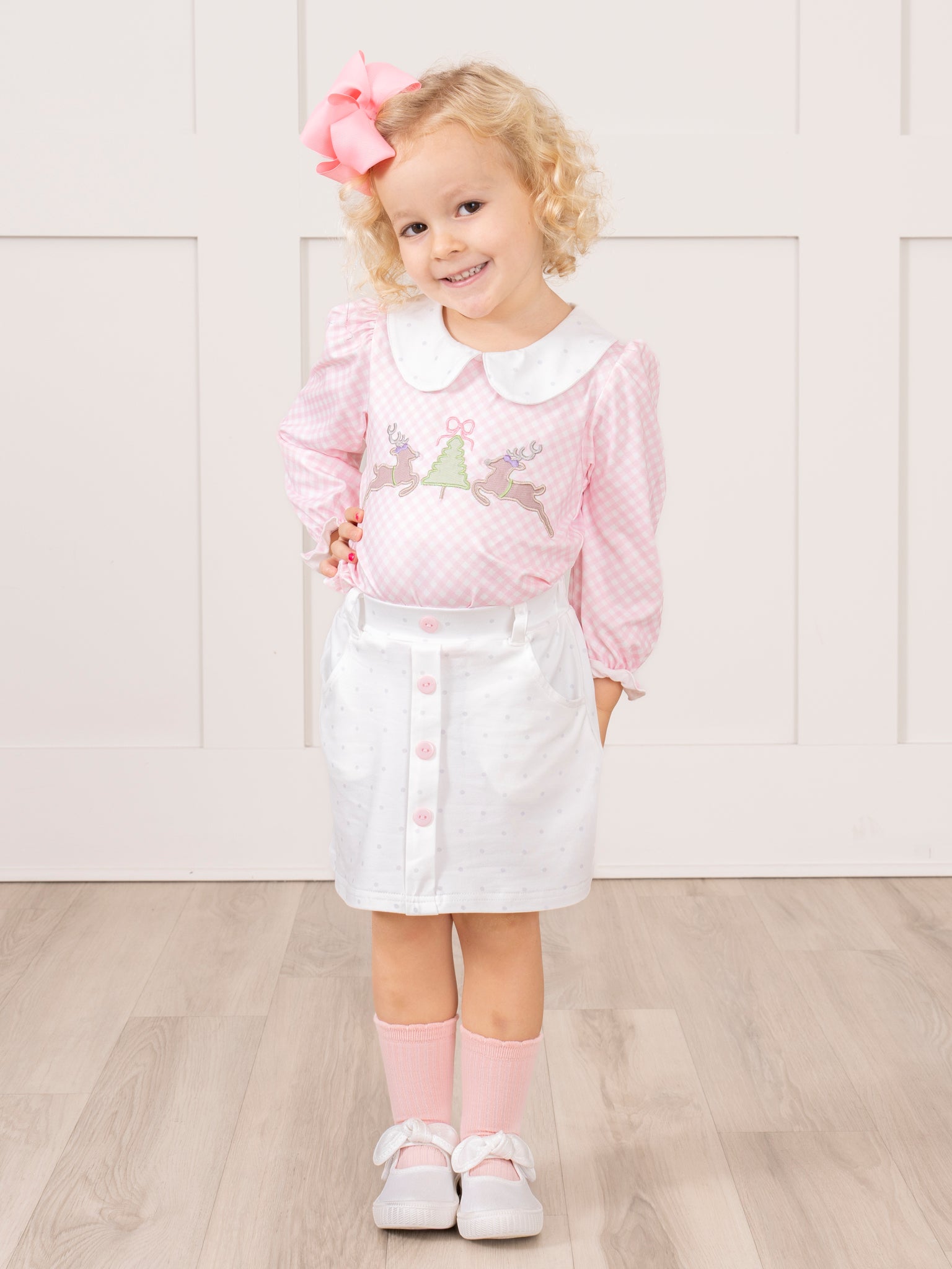 Pink Reindeer Prancing Reindeer Outfit w/ Skirt - Marie Nicole Clothing