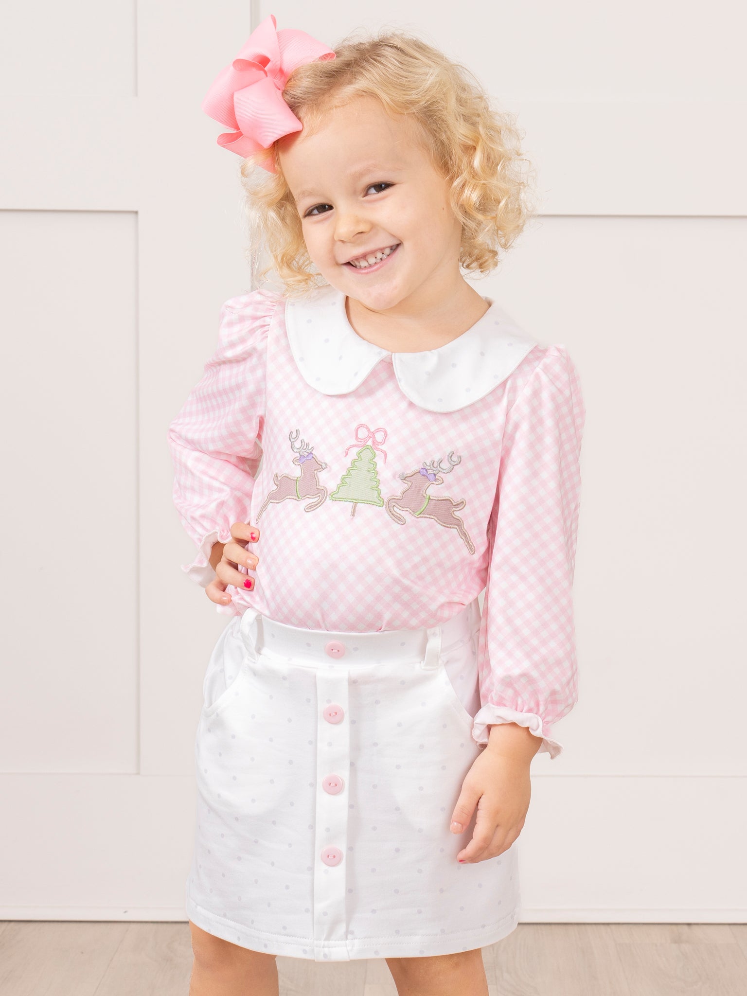 Pink Reindeer Prancing Reindeer Outfit w/ Skirt - Marie Nicole Clothing