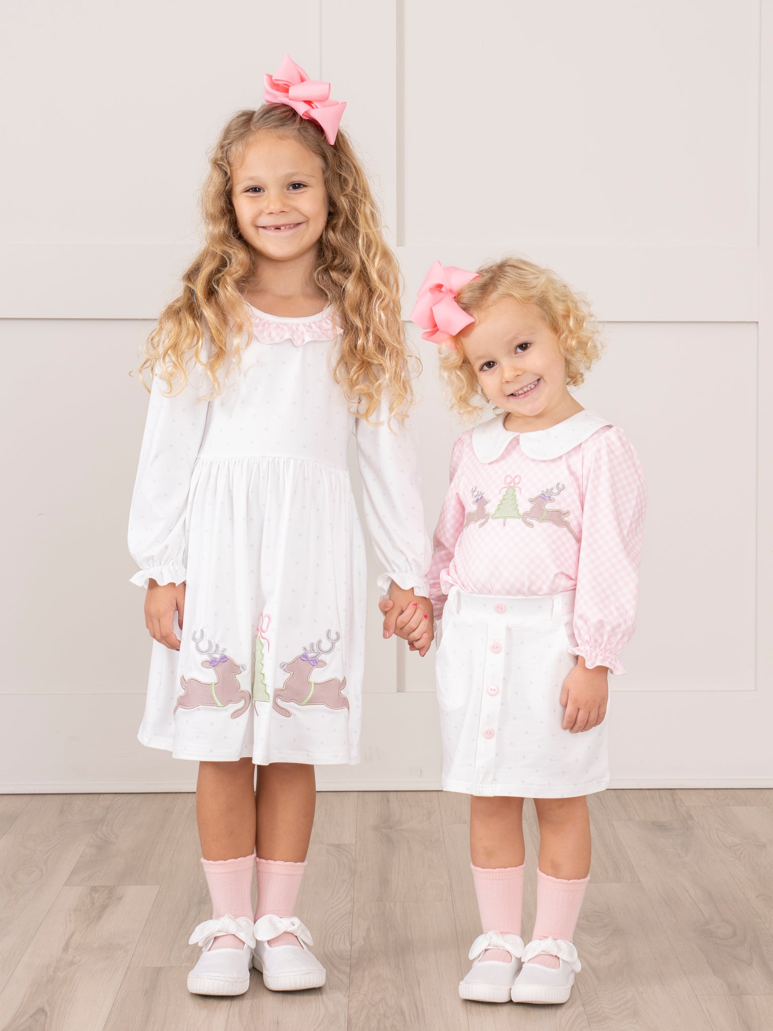 Pink Reindeer Prancing Reindeer Outfit w/ Skirt - Marie Nicole Clothing