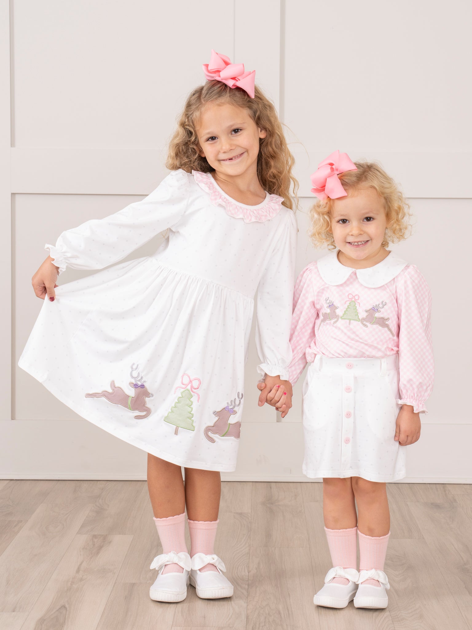 Pink Reindeer Prancing Reindeer Ruffle Dress - Marie Nicole Clothing