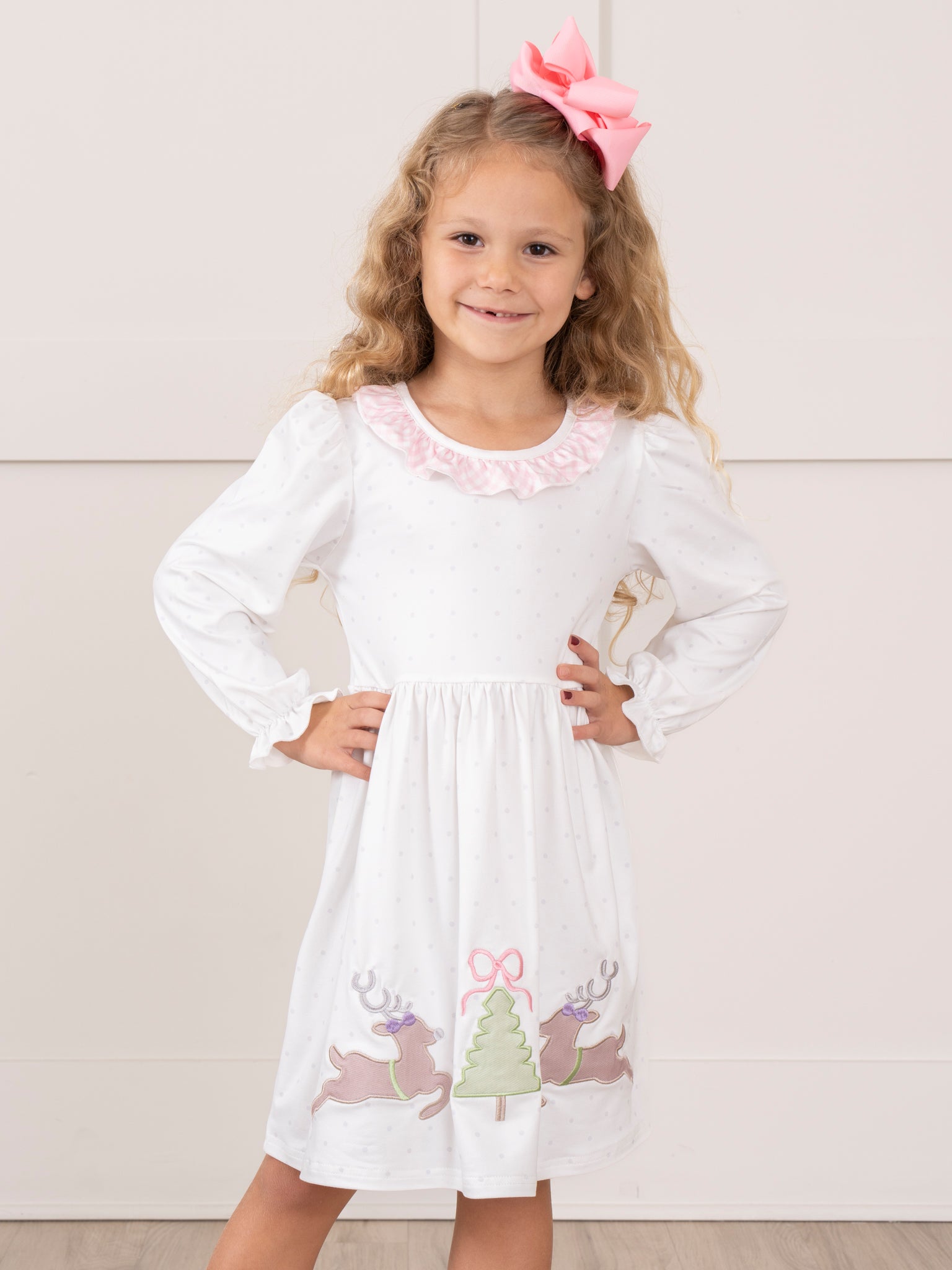 Pink Reindeer Prancing Reindeer Ruffle Dress - Marie Nicole Clothing
