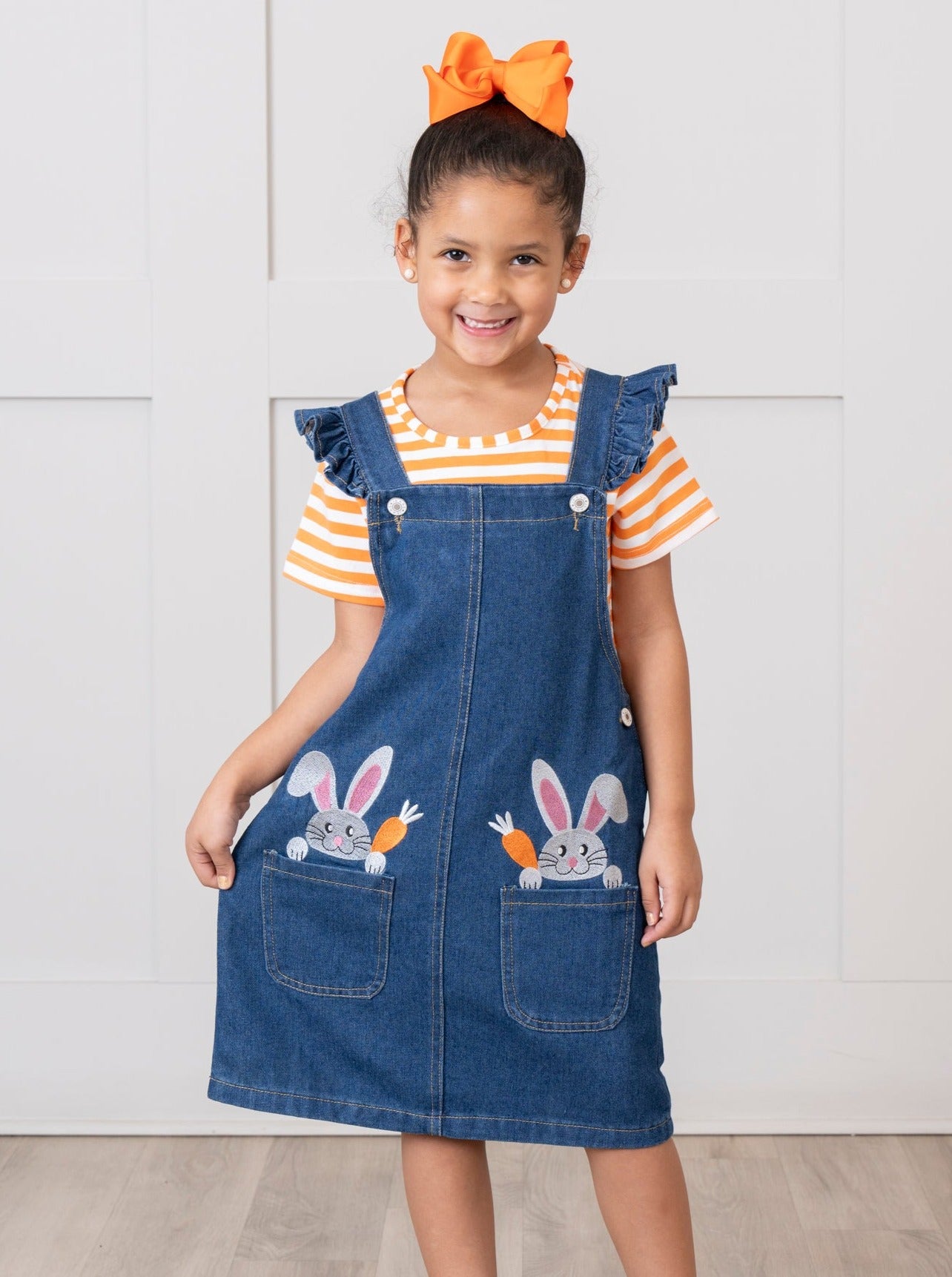 Orange & Denim Bunny Overalls Outfit - Marie Nicole Clothing