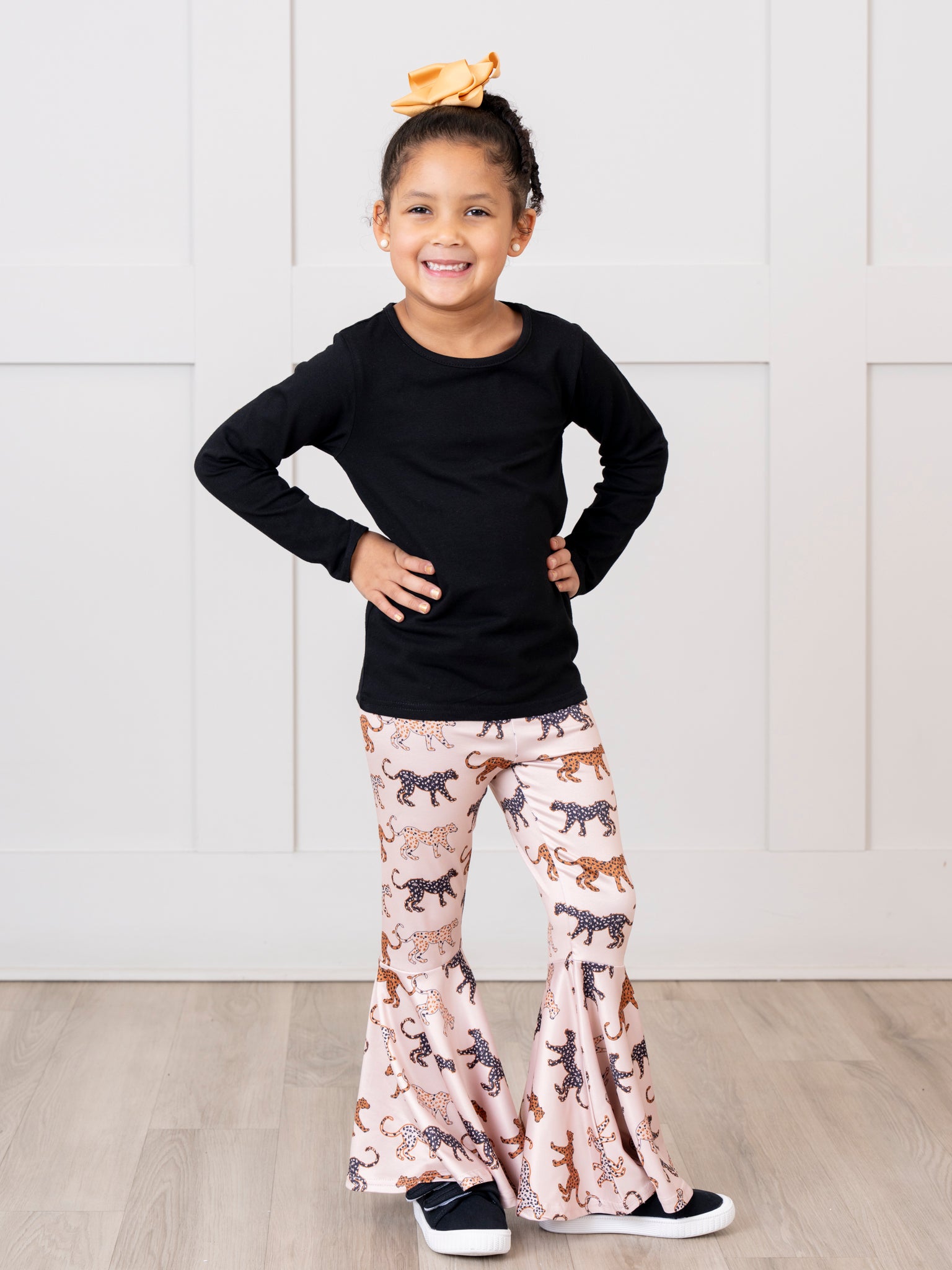 Beige Leap of Leopards Bell Bottom Pants - Marie Nicole Clothing