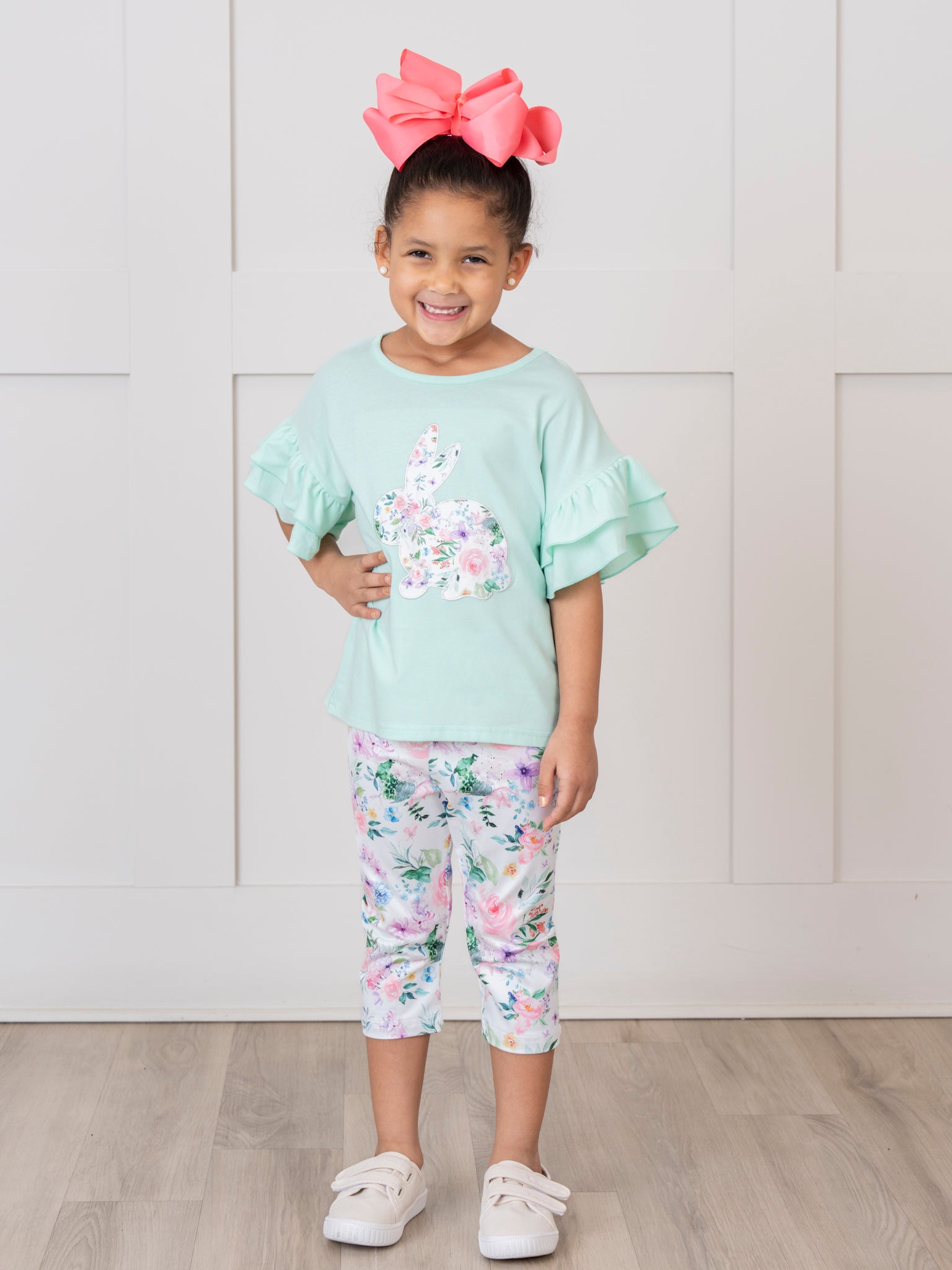 Mint Bunny Ruffle Top & Rose Bottoms Outfit - Marie Nicole Clothing