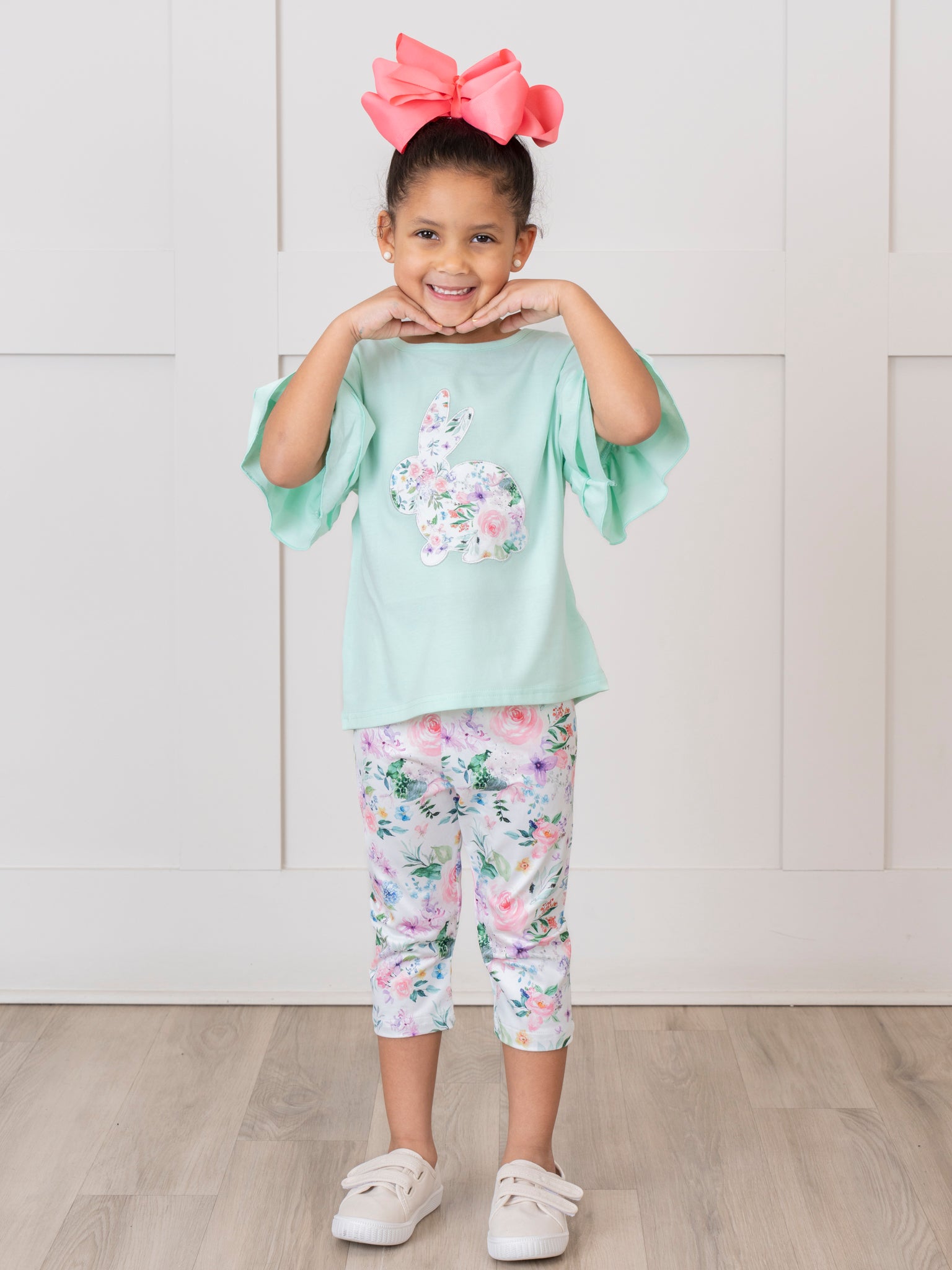 Mint Bunny Ruffle Top & Rose Bottoms Outfit - Marie Nicole Clothing