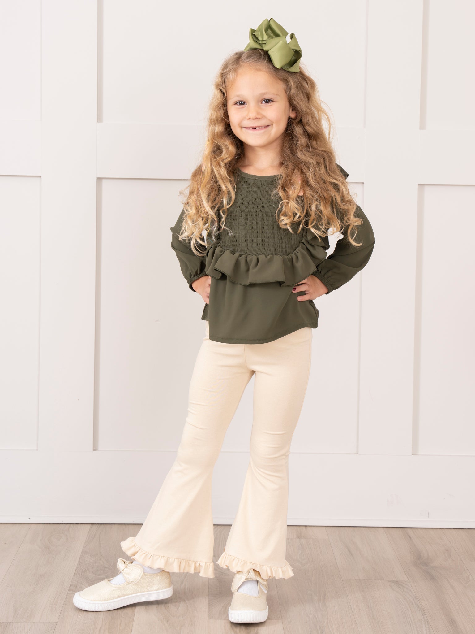 Cotton Ruffle Flare Pants - Cream - Marie Nicole Clothing