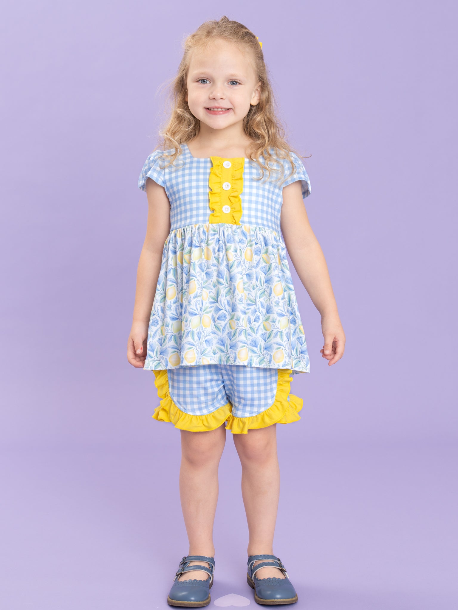 Sunny Lemons Gingham Ruffle Outfit - Marie Nicole Clothing