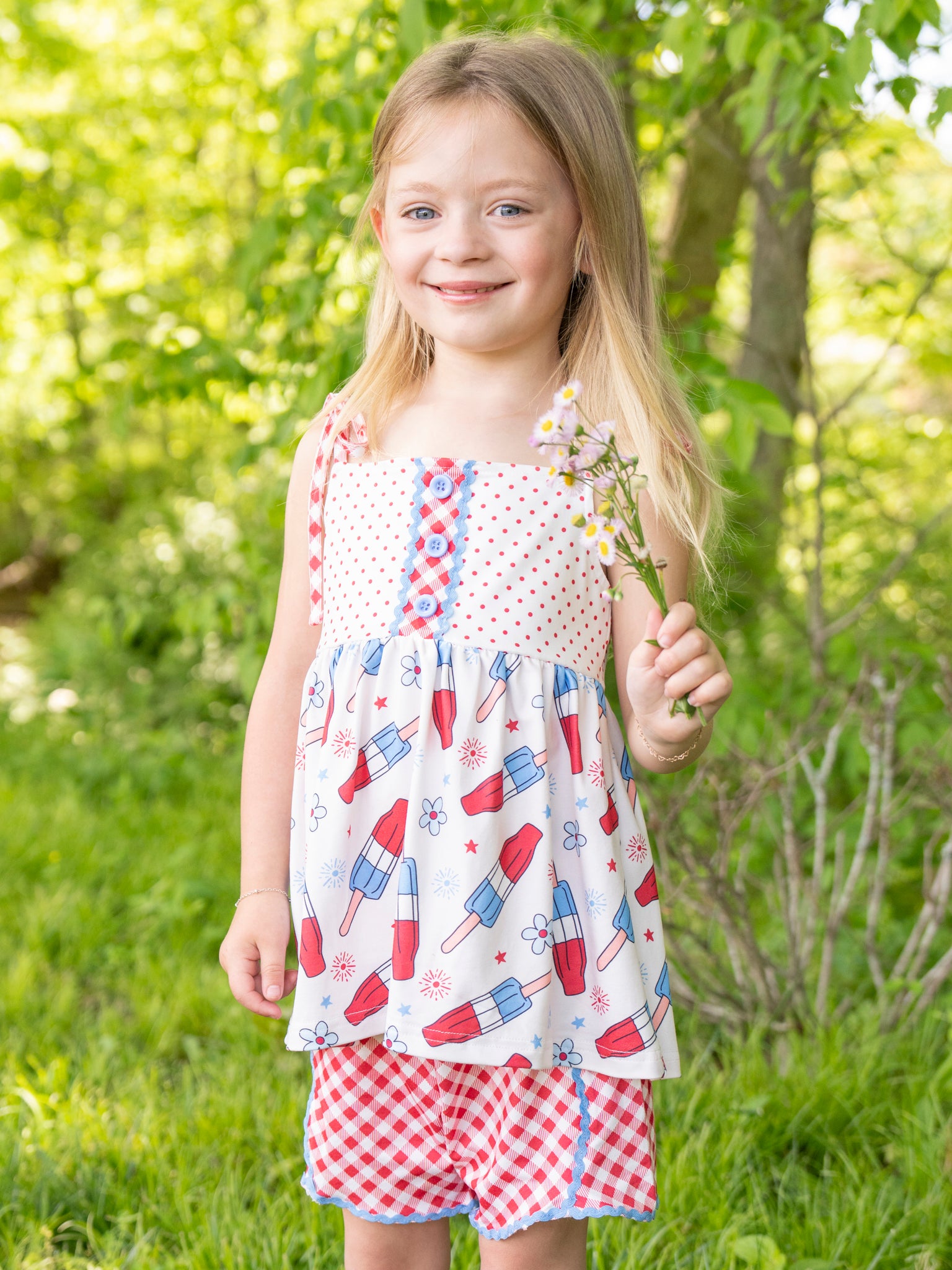 Red, White & Blue Gingham Popsicle Outfit - Marie Nicole Clothing