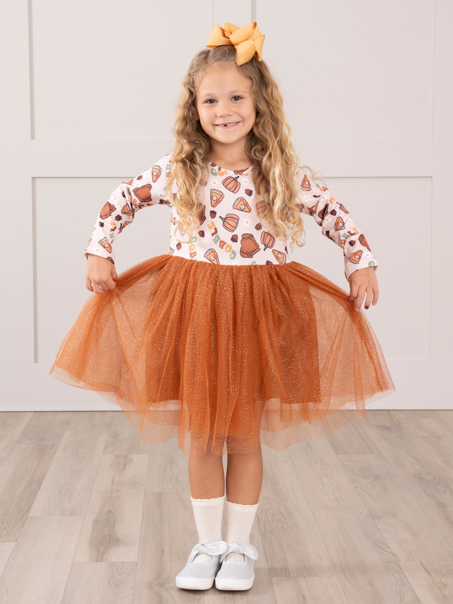 Bronze Thanksgiving Sparkle Tulle Dress - Marie Nicole Clothing