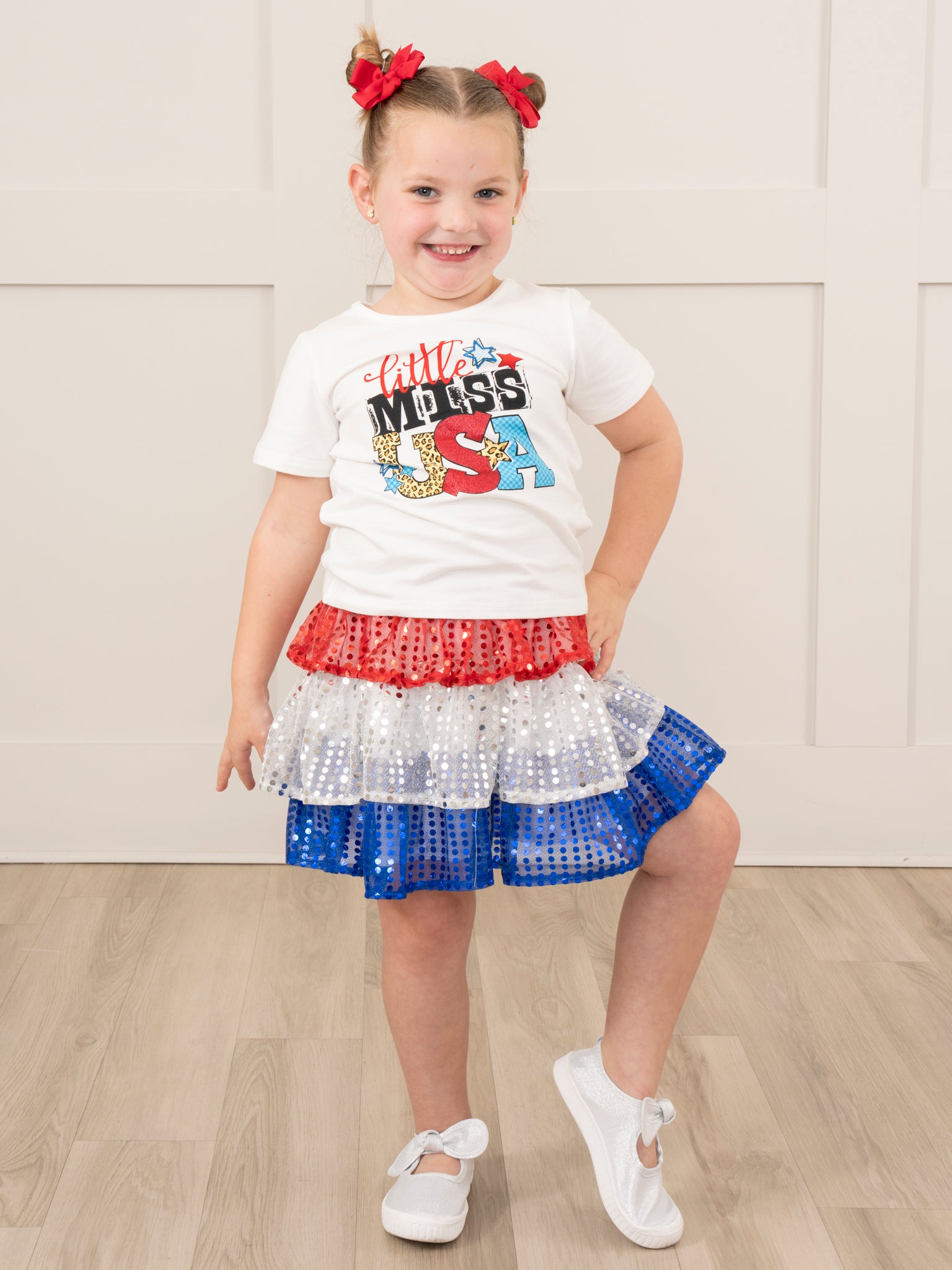 "Little Miss USA" Outfit w/ Tiered Sequin Skirt - Marie Nicole Clothing