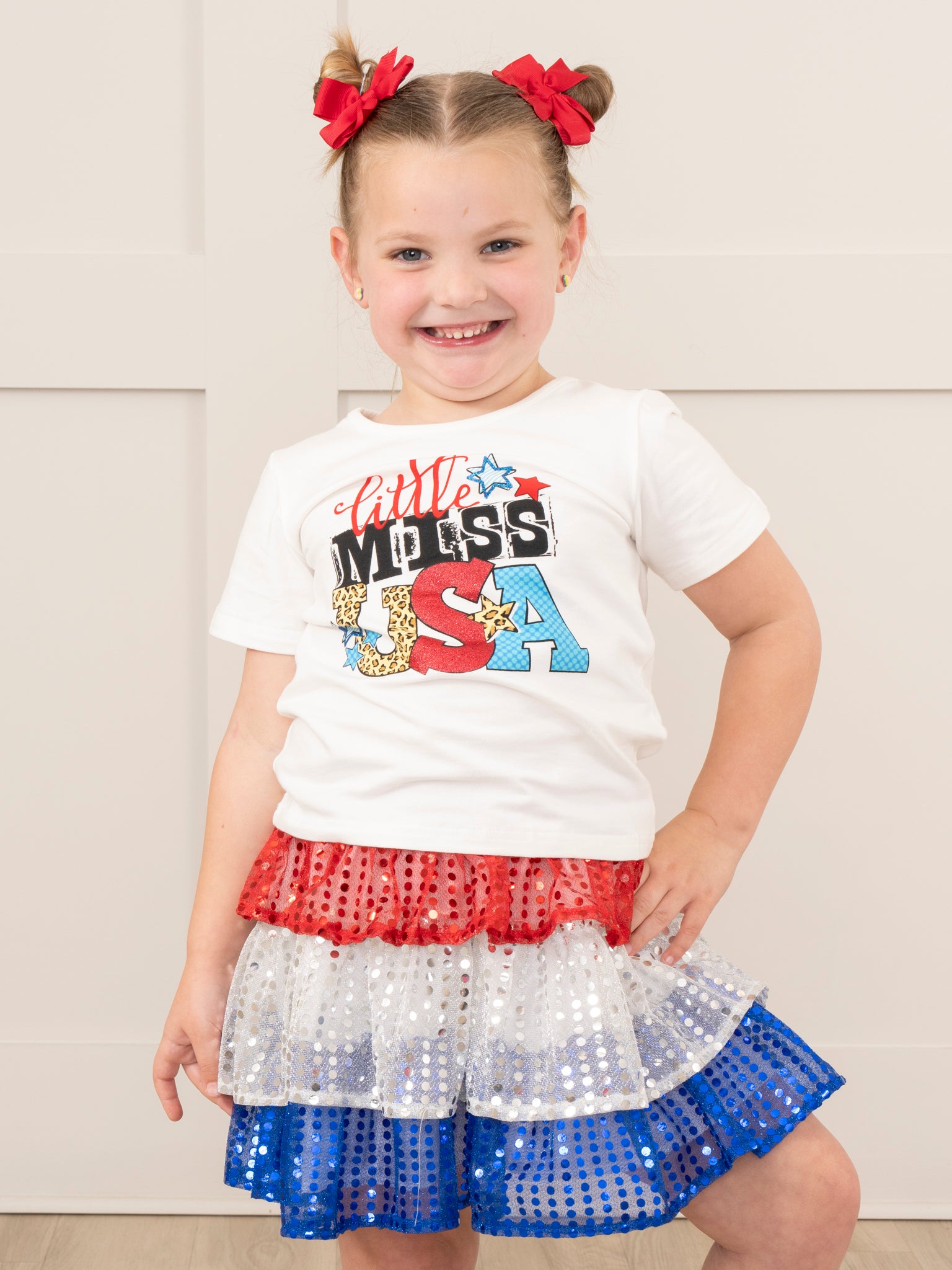 "Little Miss USA" Outfit w/ Tiered Sequin Skirt - Marie Nicole Clothing