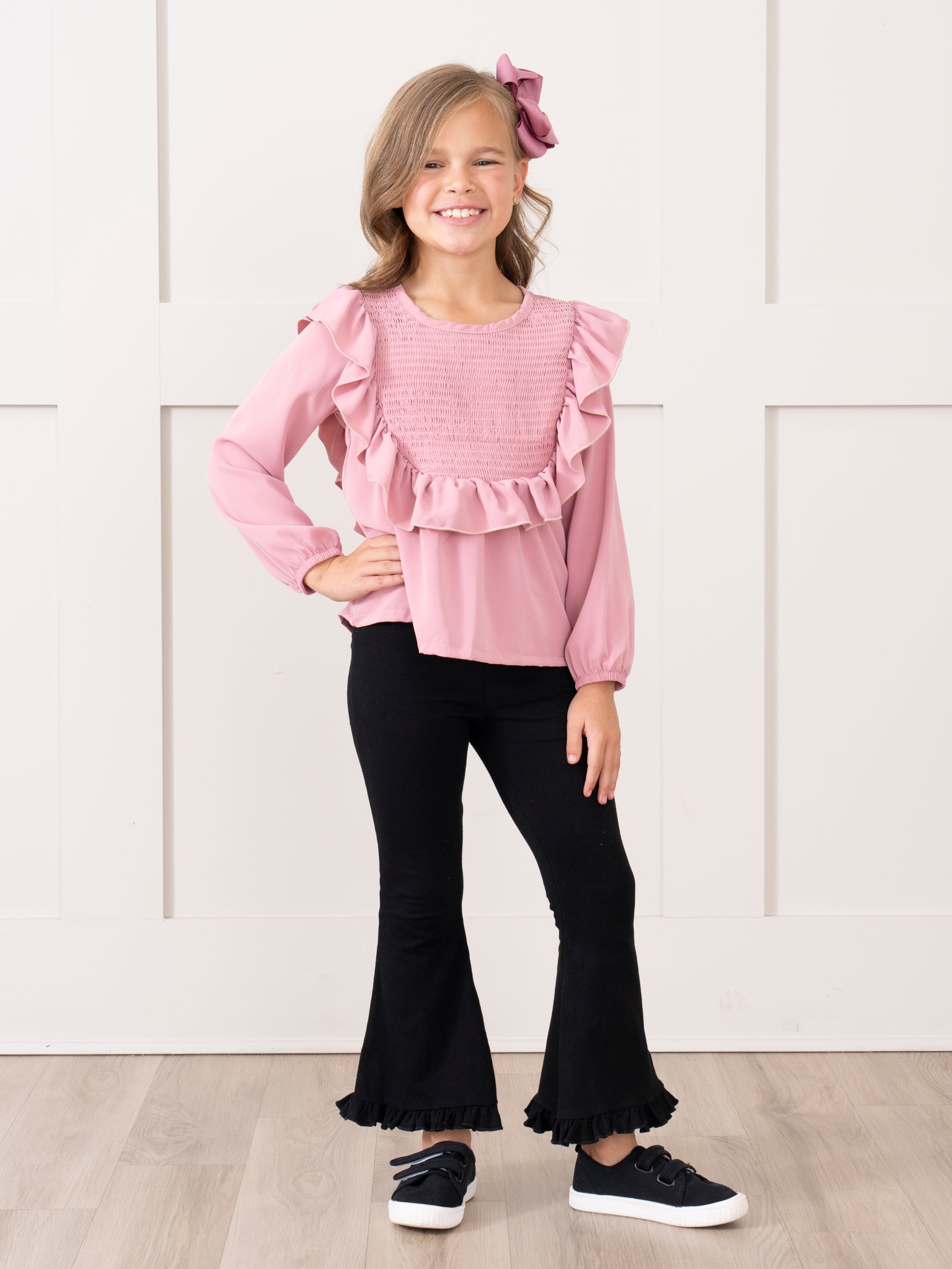 Cotton Ruffle Flare Pants - Black - Marie Nicole Clothing