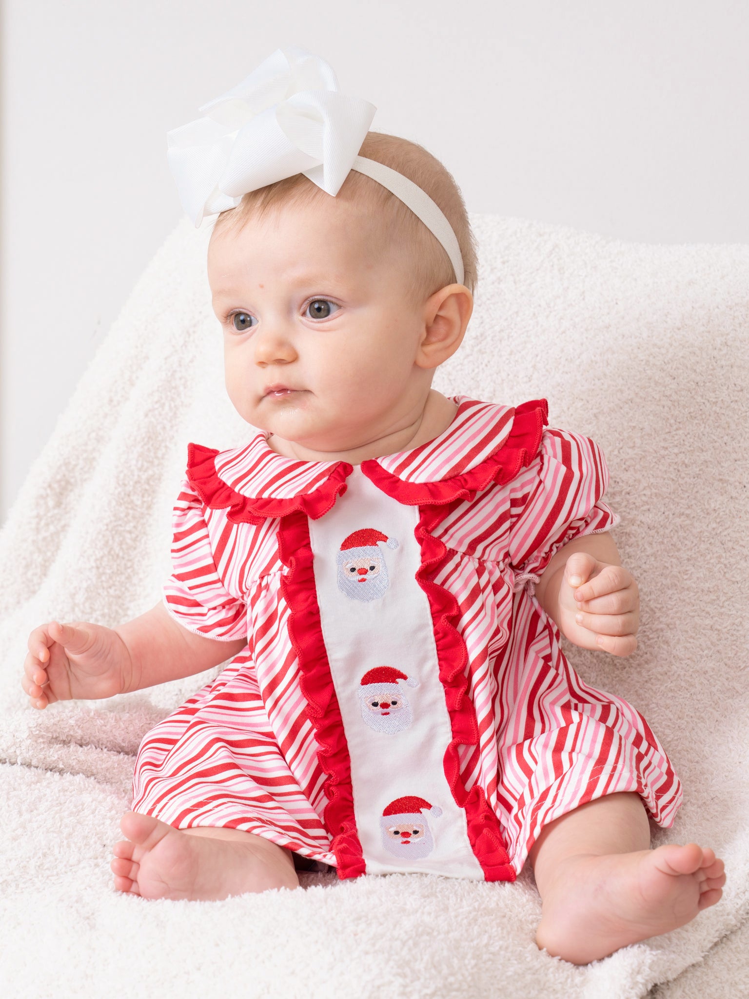 Candy Cane Stripe Embroidered Santa Bloomer Outfit - Marie Nicole Clothing