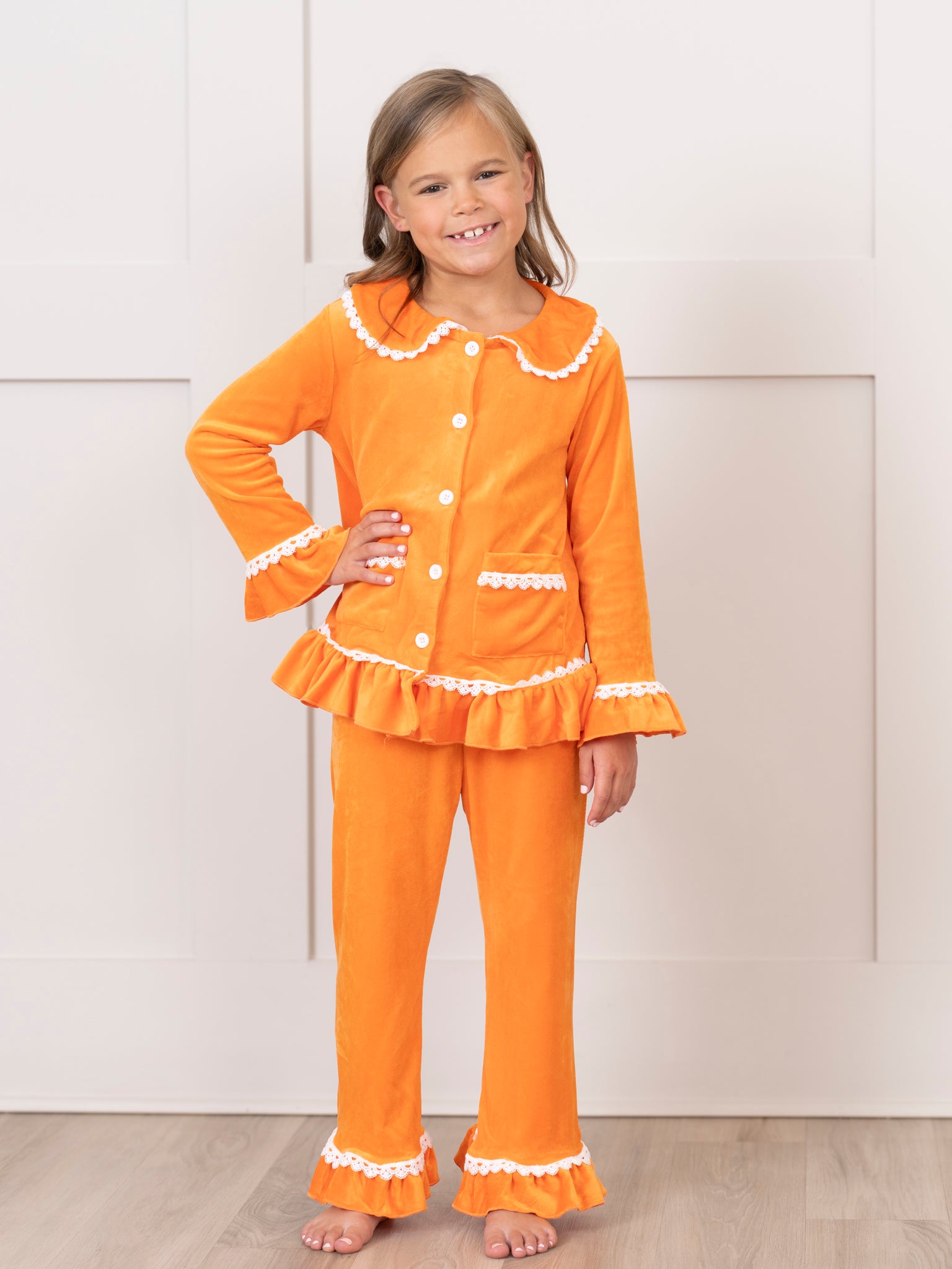 Girls' Autumn Velvet Ruffle Pajamas - Marie Nicole Clothing