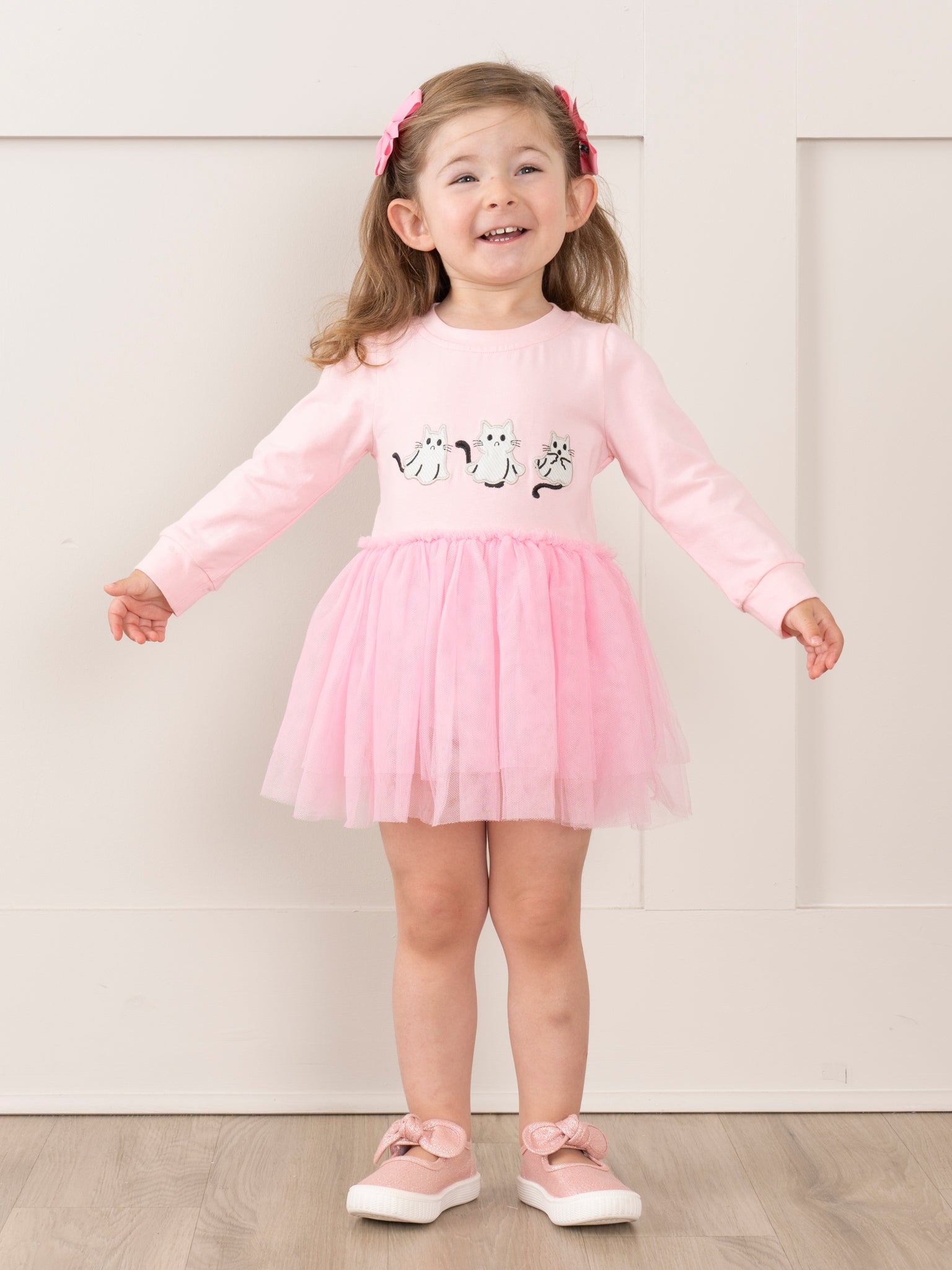 Pink Embroidered Kitties Tulle Bubble Romper - Marie Nicole Clothing